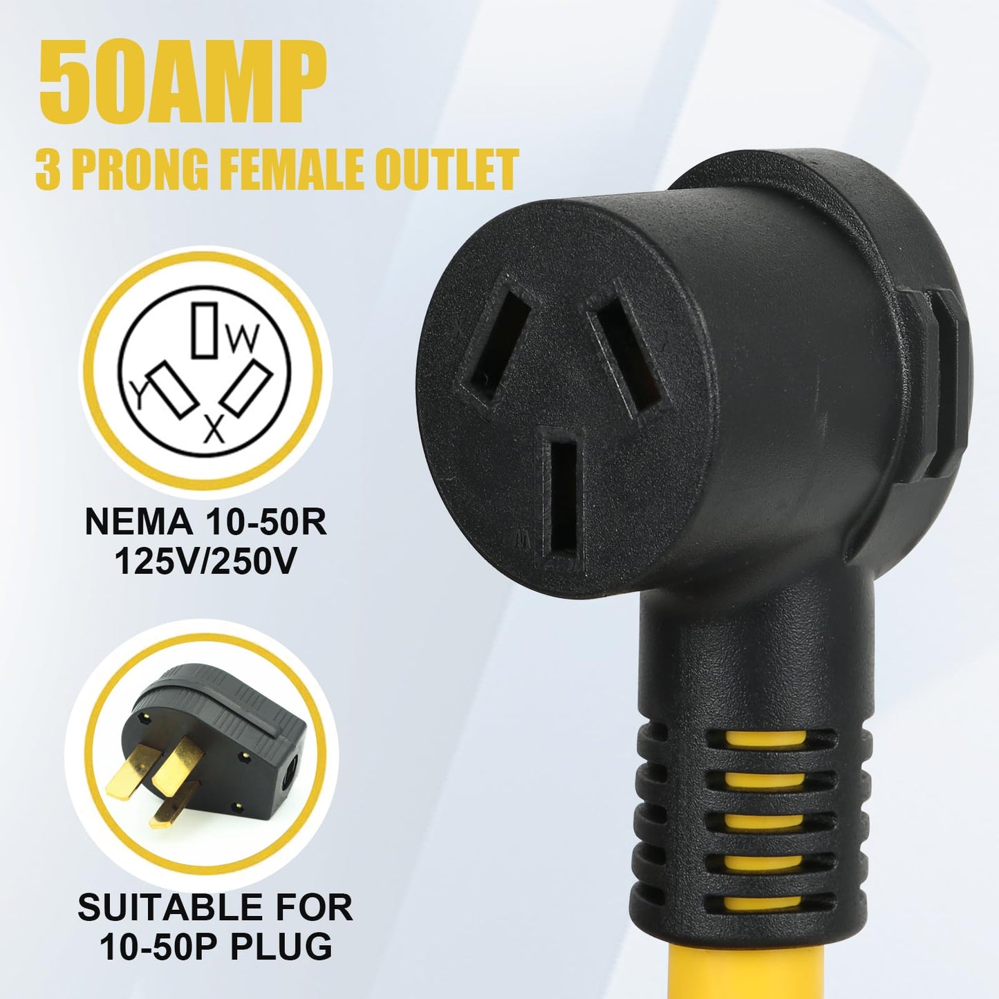 15FT NEMA 10-50P to 10-50R Extension Cord, ZDHQLHJ 3 Prong 10-50 Male Plug to 10-50 Female Receptacle Power Cord Adapter, for Industrial Dryer Welder Range Stove Oven, 50Amp, 250 Volts, 8AWG