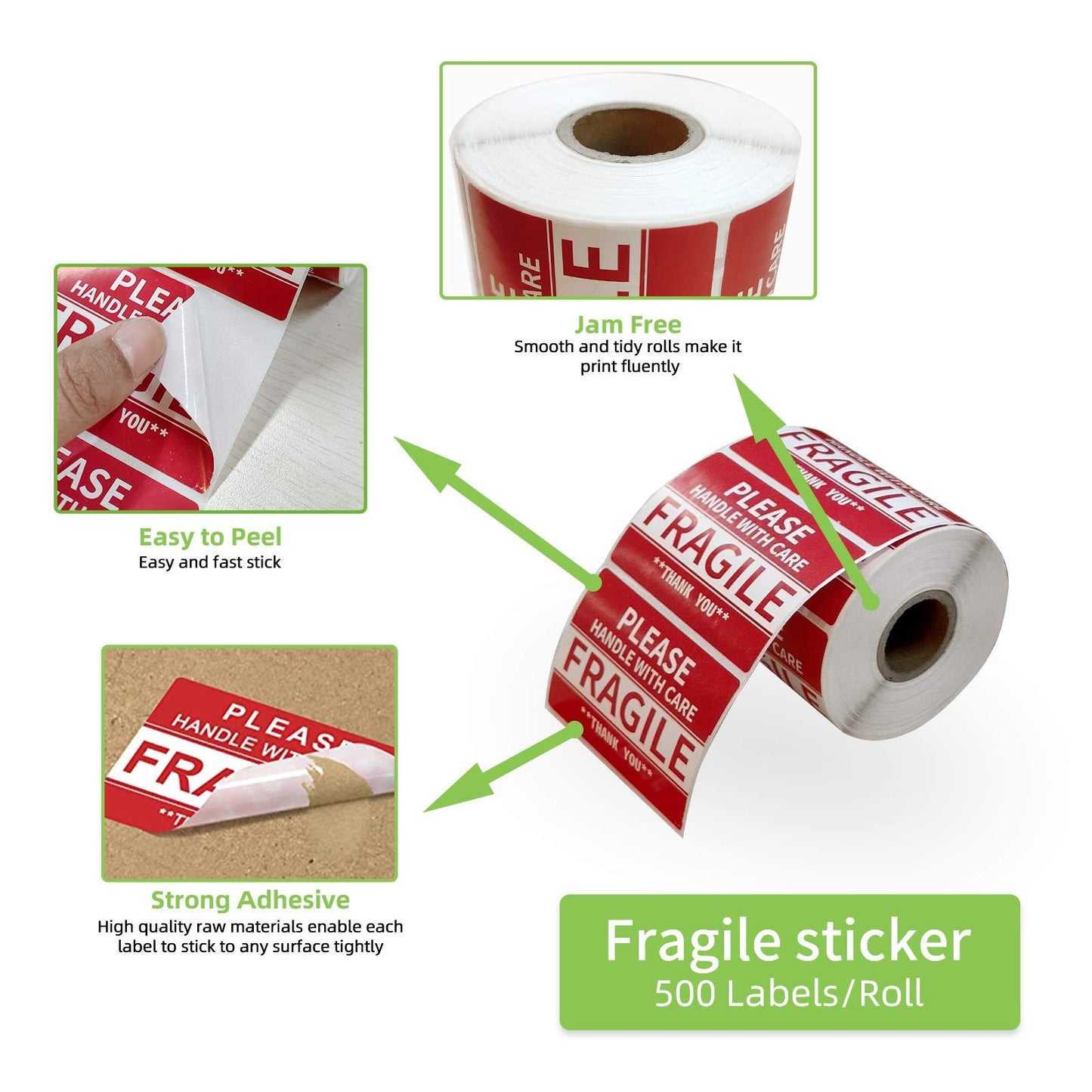 Anylabel 3 x 2 inch Handle with Care Fragile Thank You Warning Packing Shipping Label Stickers Permanent Adhesive (12 Rolls, 6000 Labels)