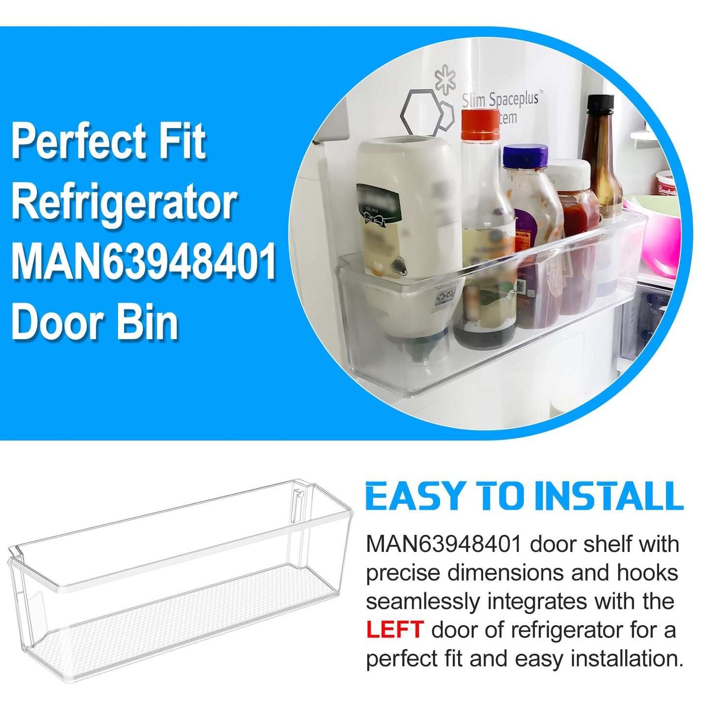 Upgraded MAN63948401 Refrigerator Door Bin Compatible with Kenmore LG Refrigerator Door Shelf Parts MAN63948404 MAN63948402 LG Fridge Shelf Replacement LMXS28626S LFXS26973S LFXC22526S Left Shelves