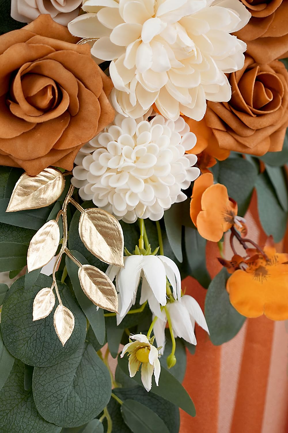 Olalaka Burnt Orange Artificial Wedding Arch Flowers Kit (Pack of 3) with 26Ft Terracotta Shiny Arch Draping Fabric for DIY Wedding Party Ceremony Reception Backdrop Floral Decoration
