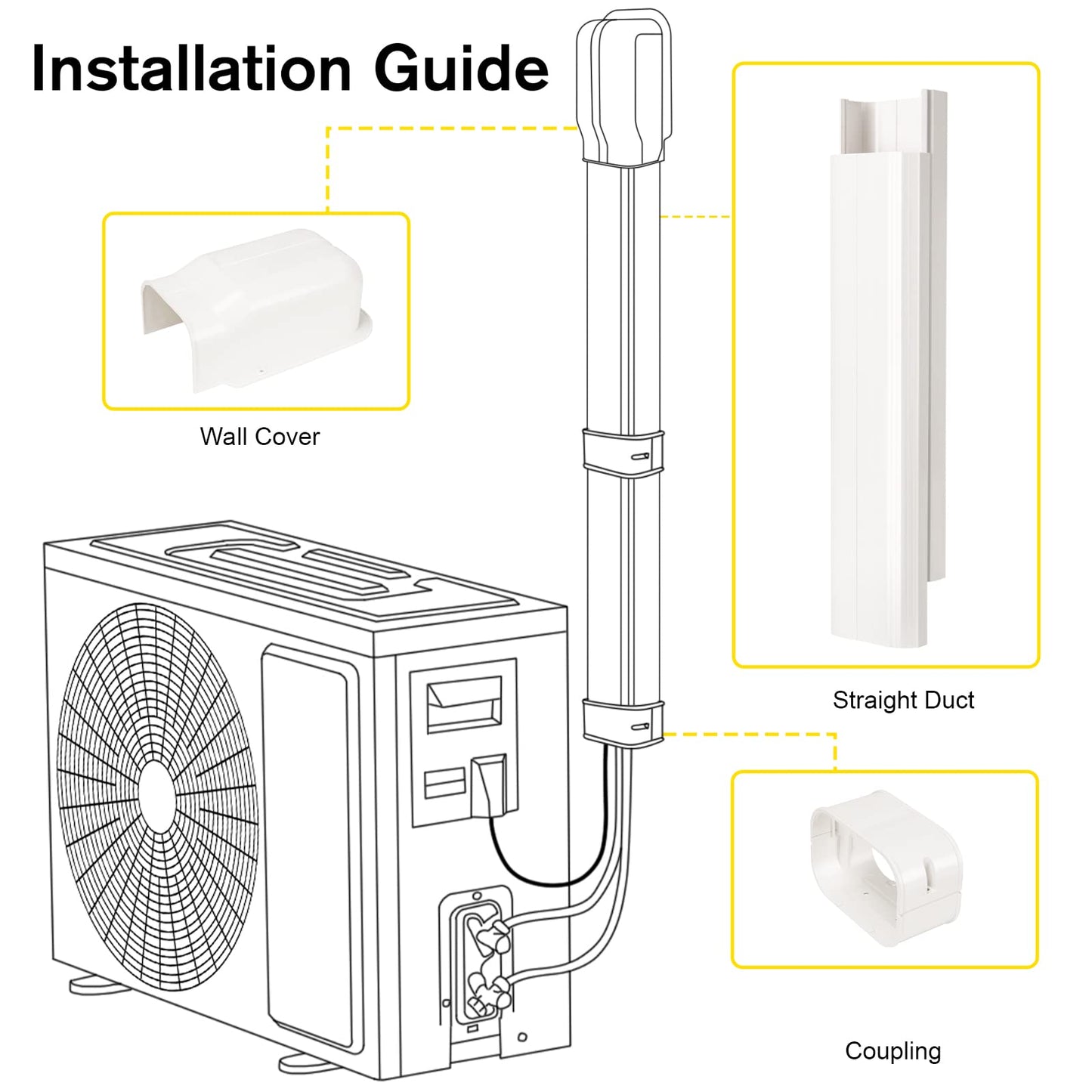 GUEQUITLEX 4" W 9 Ft Line Set Cover Kit for Mini Split Air Conditioner Decorative PVC Line Cover Kit for Central Air Conditioner Mini Split AC Cover for Outside Heat Pumps Tubing Cover