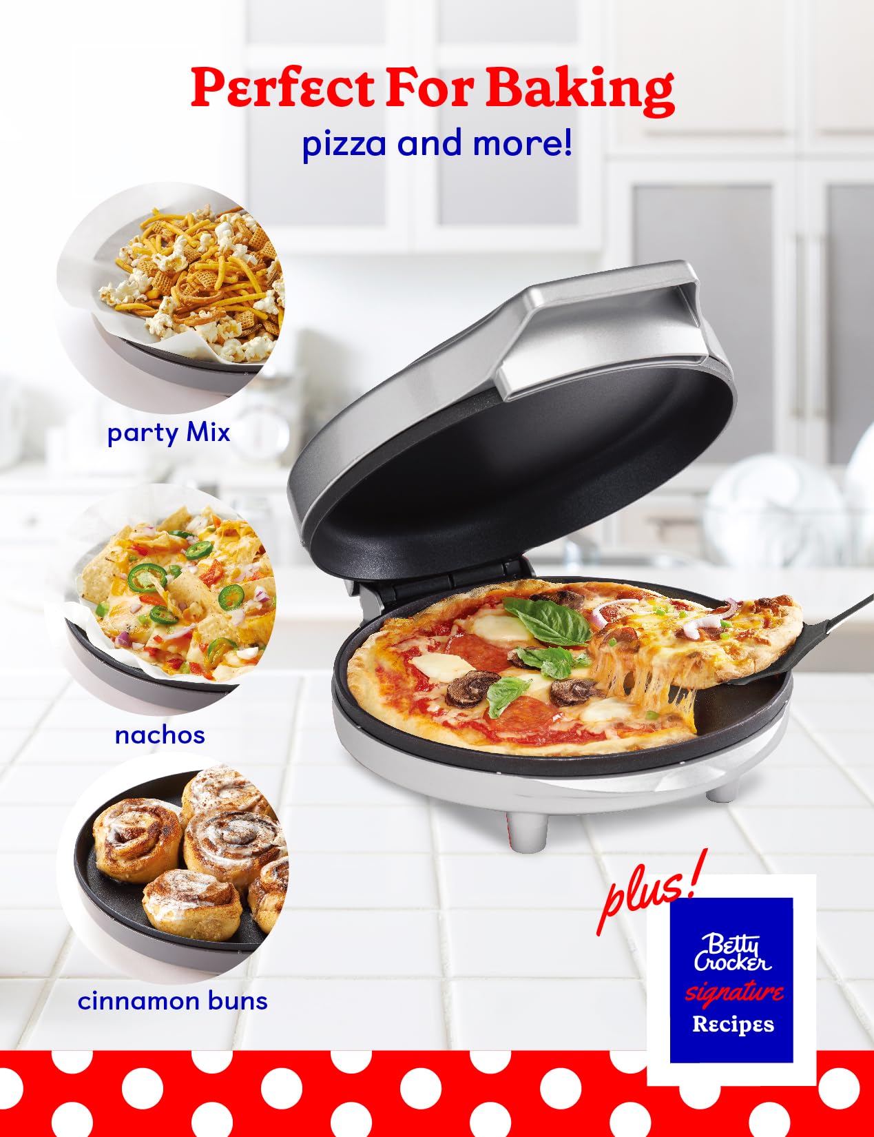Betty Crocker 8" Travel Pizza Maker Plus, Indoor Electric Grill With Insulated Travel Bag, Nonstick Pan for Pizzas, Quesadillas, Nachos and more, Pizza Machine for Delicious Meals and Snacks, Silver