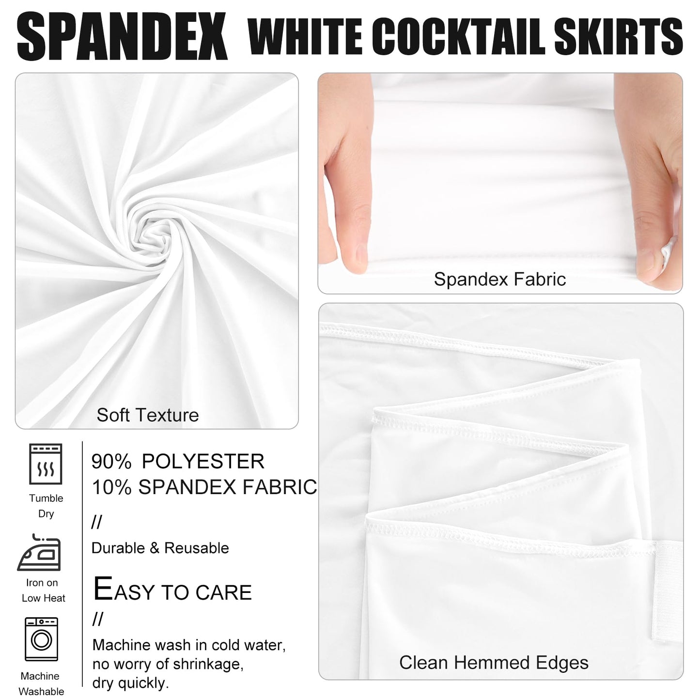 JALANCY 4 Packs 32 x 43 Inch Spandex Round Cocktail Table Skirts Stretch Cocktail Table Cover Fitted for High Top Tables for Wedding Bar Party Banquet (White)