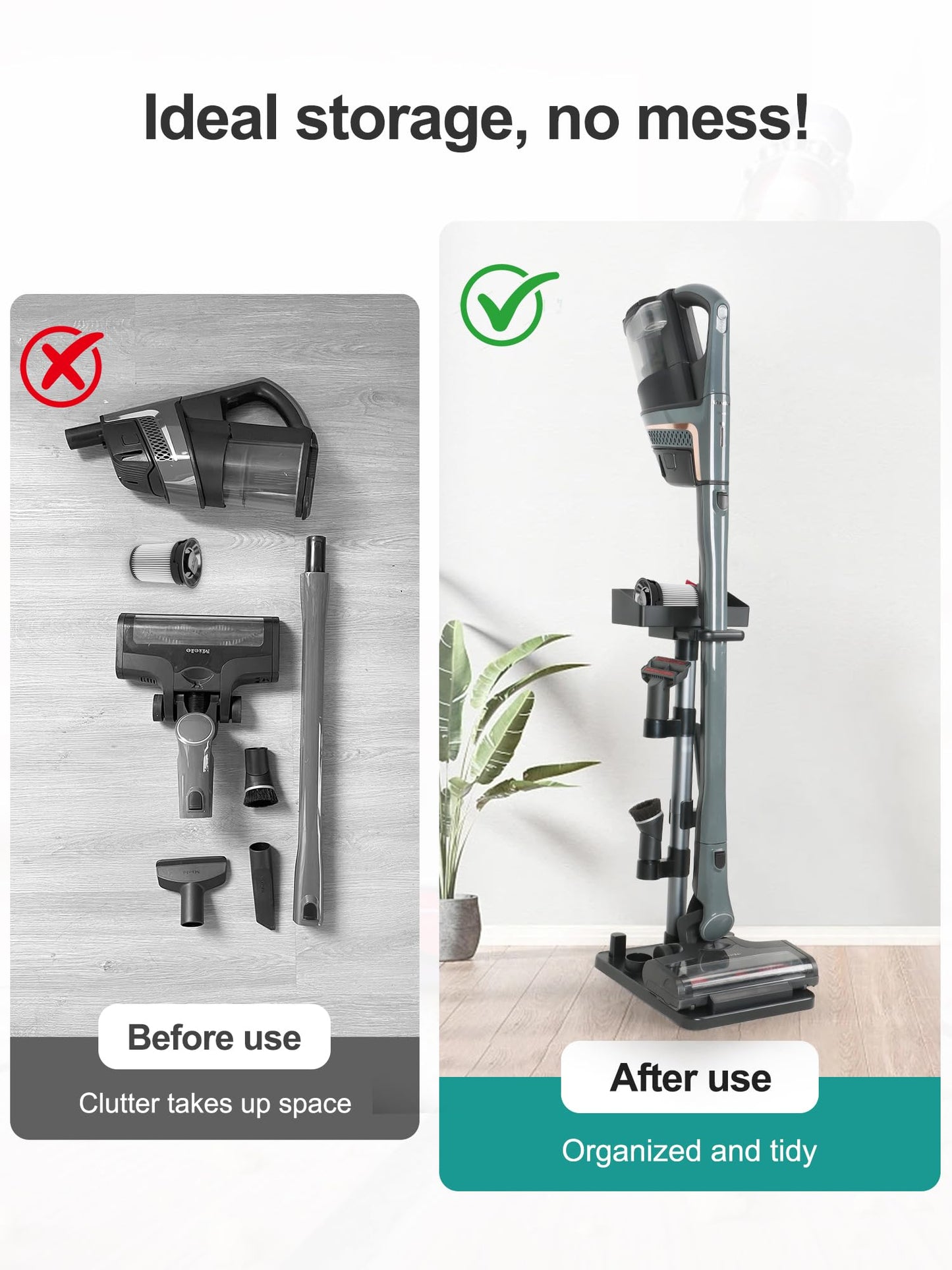 SheildOn Cordless Vacuum Stand, Adjustable Height, 7 Accessory Holders, Storage Box, Vac Standing Dock Compatible with Stick Vacuum Cleaners (Max. 1 4/5" Vac Wand)