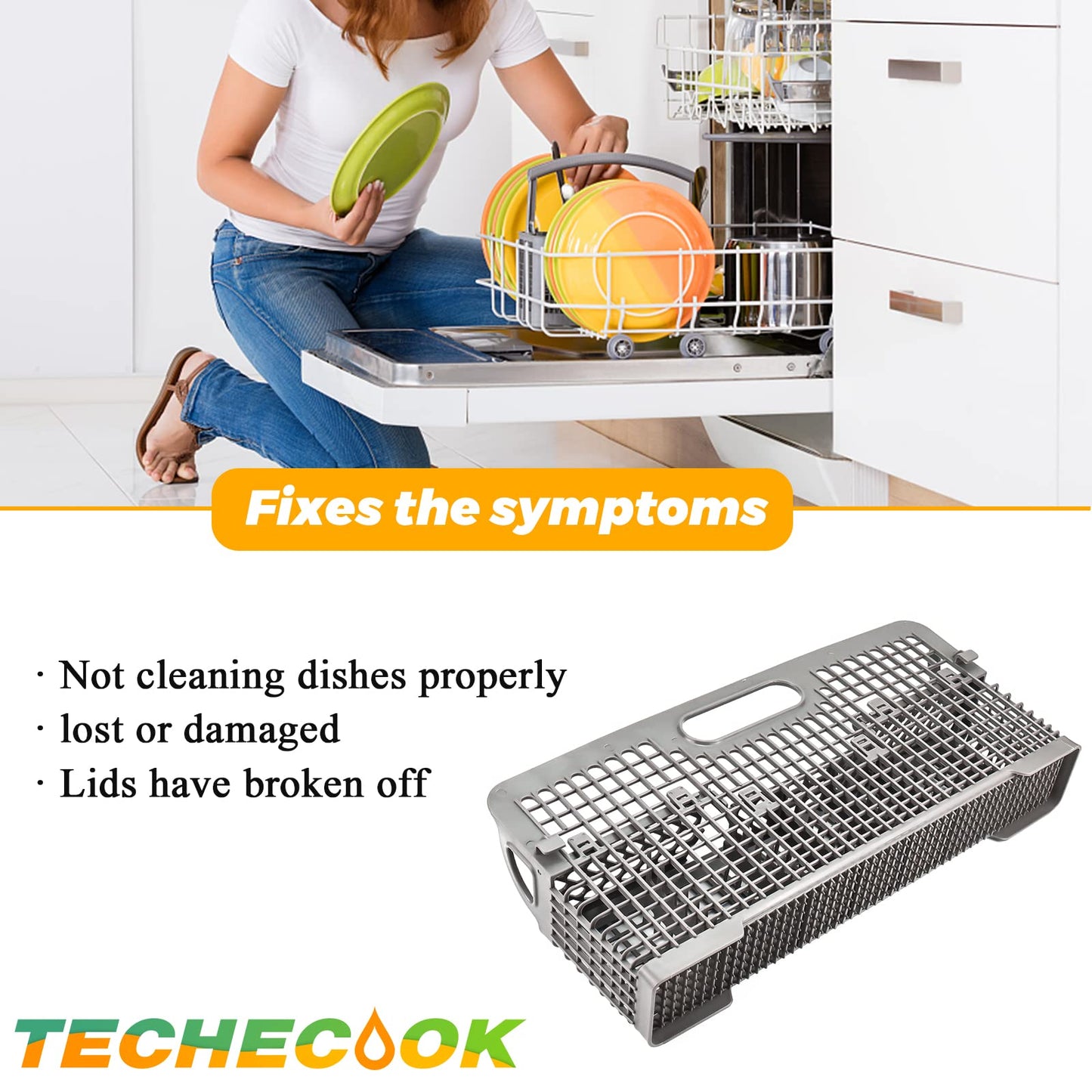 Upgraded Dishwasher Silverware Basket Replacement for 8531233 WP8562043 Whirlpool Kitchenaid Dishwasher Utensil Basket Replace WP8531233VP 8531233 W10190415 8531288 Cutlery Basket Holder by Techecook