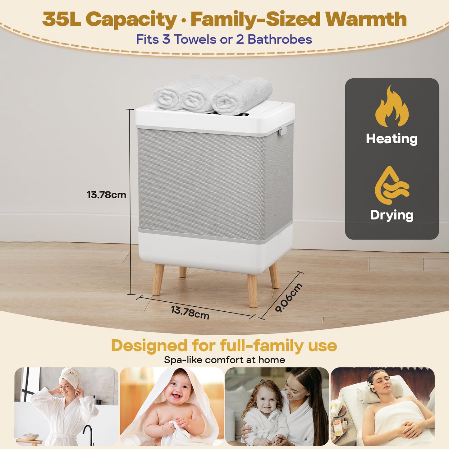VIPBATH 35L Towel Warmer for Bathroom, Family-Sized Foldable Design with Window, Dual Safety Shut-Off for Overheat and Tip-Over, 12 Aroma Discs, Towel Heater for Oversize Bathrobes Blankets