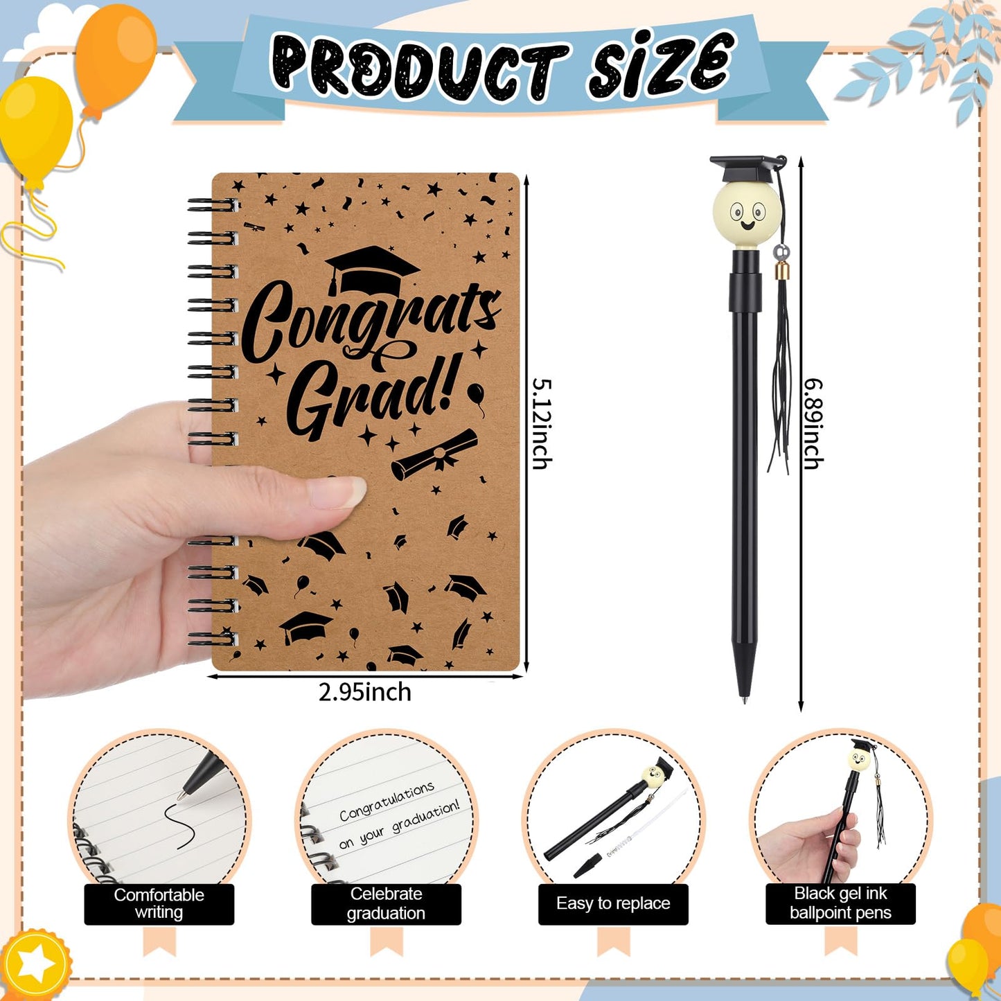 Resurhang 25 Sets Graduation Gifts Party Favors Bulk, Graduation Notebooks and Pen, Grad Cap Ballpoint Pens with Tassels Congrats Grad Spiral Journal Class of 2026 Gifts for College Graduate(Kraft)