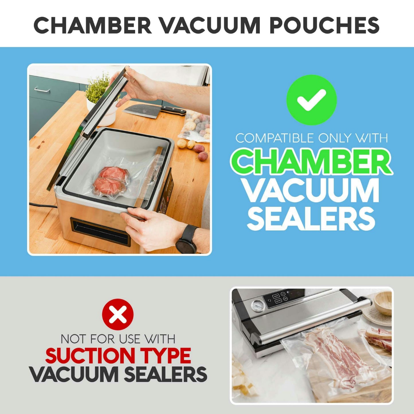 Avid Armor Chamber Vacuum Sealer Bags – 6x8", 8x10" & 10x10" – 300 Pack – Heavy Duty Commercial Grade, BPA-Free Pouches for Sous Vide, Food Preservation, Meat Storage, Freezing, and Long-Term Storage