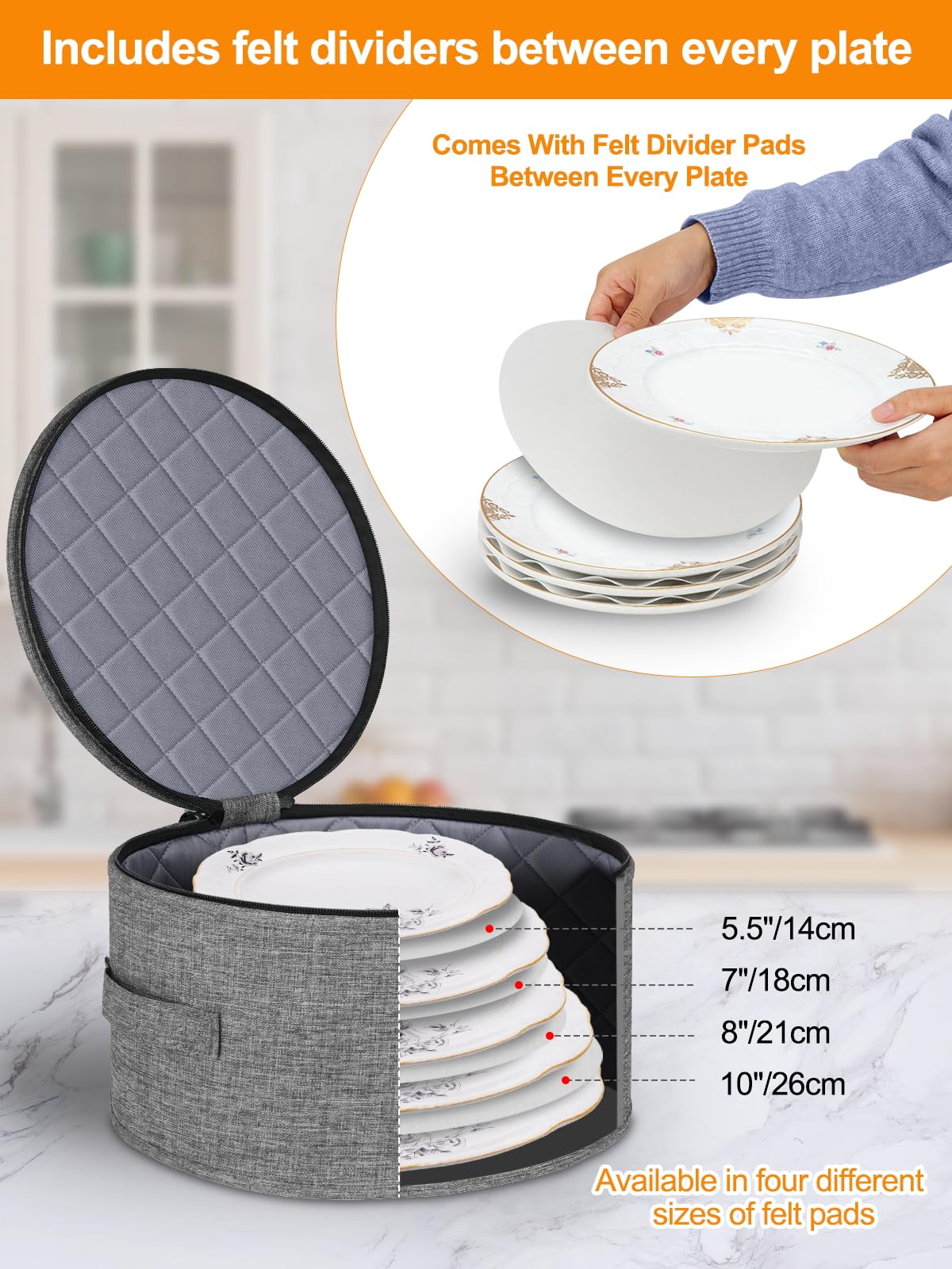 punemi China Storage Containers 5-Piece Set w/Hard Shell Sides & Bottom, Quilted Stackable Plate & Dish Storage Protectors, Adjustable Mug and Cup Storage Organizer for Moving and Dinnerware storage