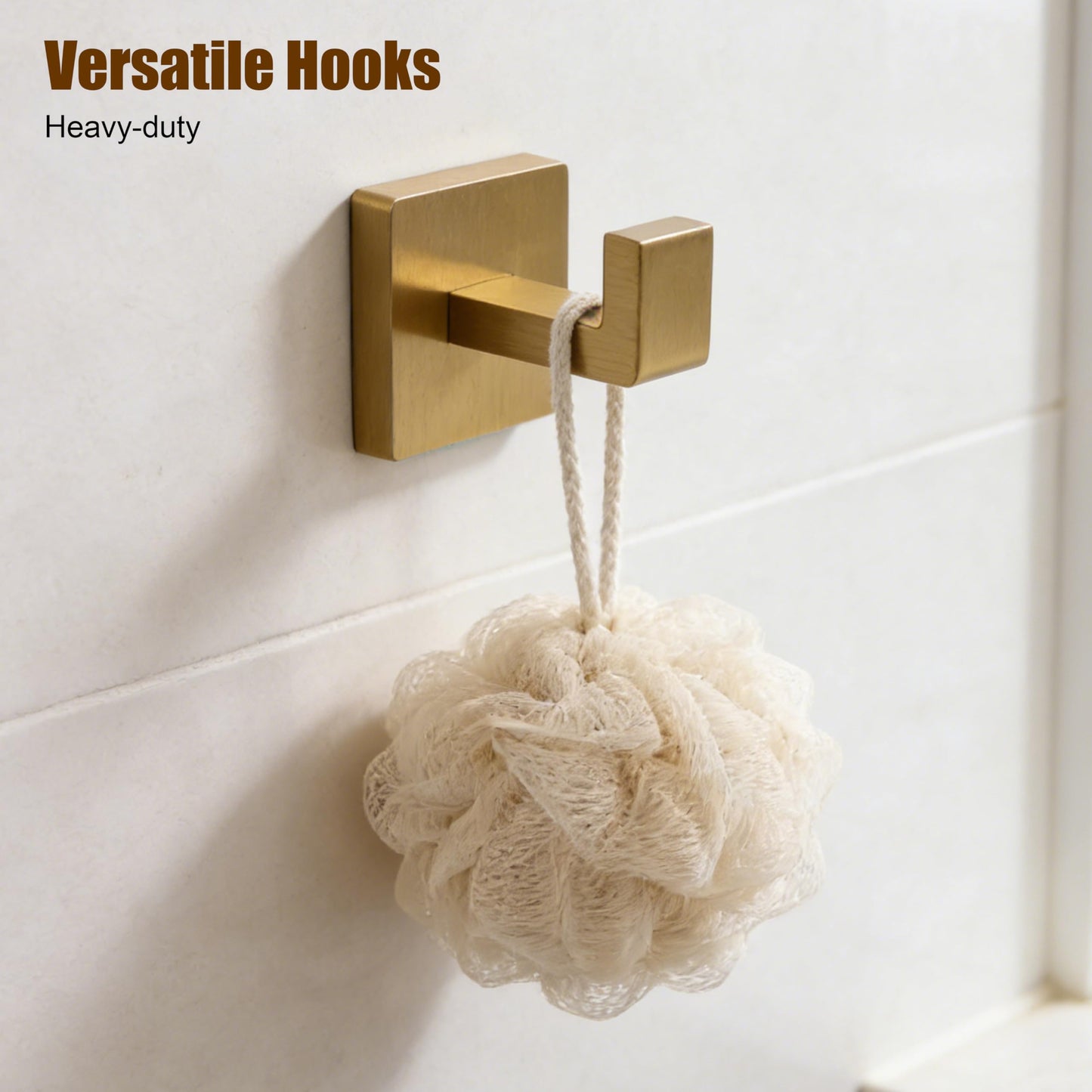 KOSEOO 5-Pieces Brushed Gold Bathroom Hardware Set, SUS 304 Stainless Steel 24.48 Inch Square Towel Bar Set with Towel Ring Robe Towel Hooks and Paper Towel Holder for Bathroom Wall Mounted