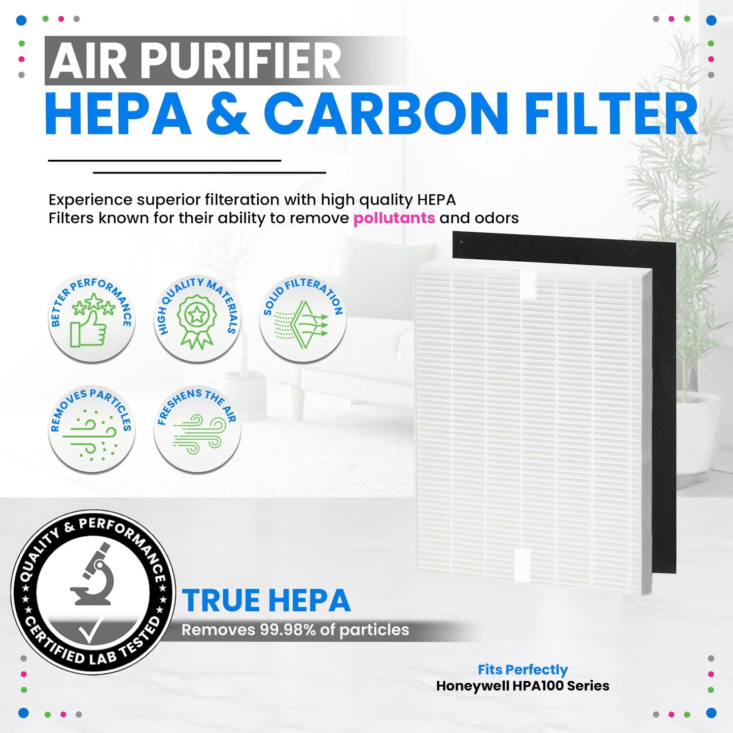 Bagean HPA100 Replacement Filter for Honeywell Air Purifier - Compatible with Honeywell R Filter Replacement - H13 True HEPA with Carbon Filters 99.98% of Particles & Purifies Air (4 HEPA + 16 Carbon)