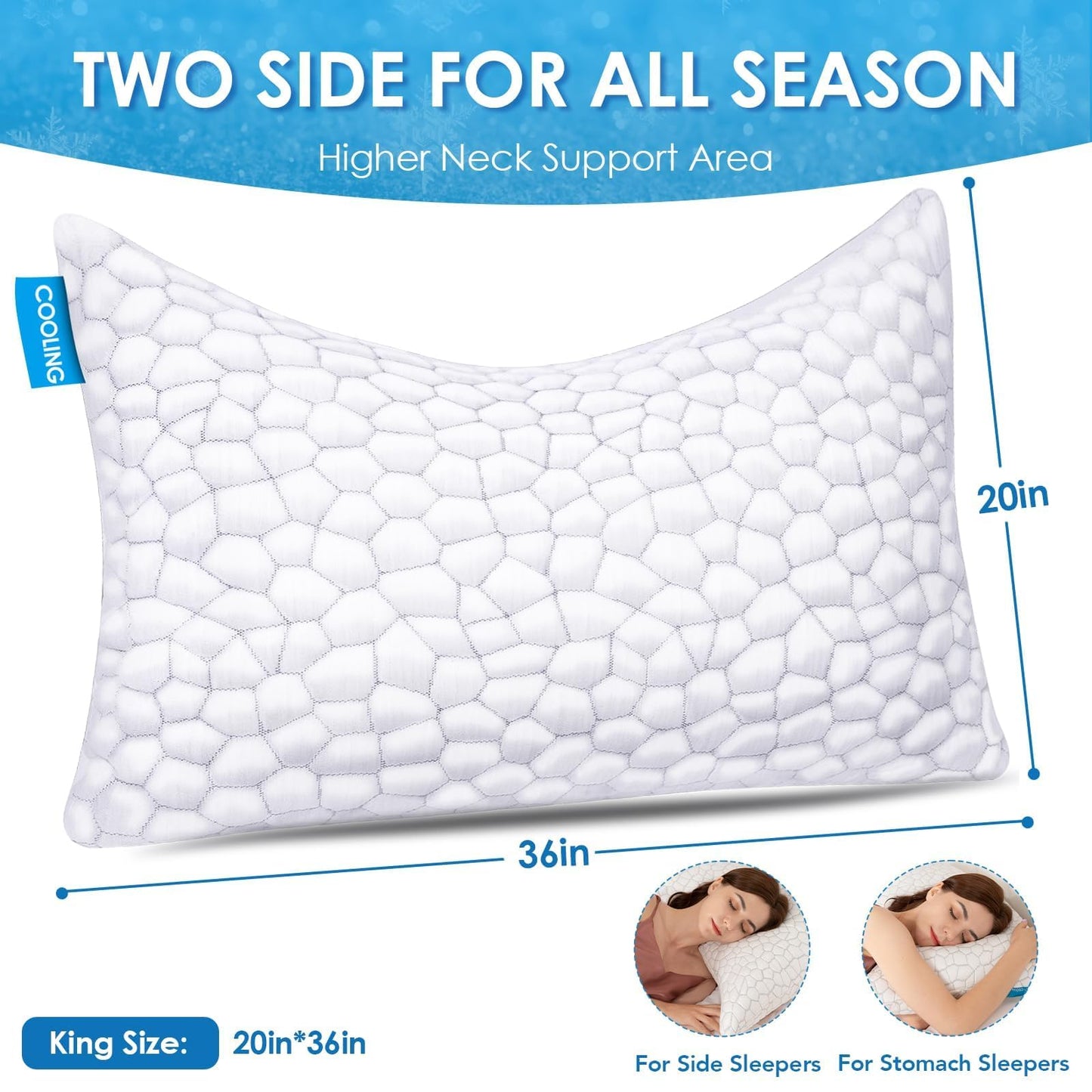 Side Sleeper Pillow for Side and Back Sleepers -Cooling Cervical Neck Pillows for Neck and Shoulder Pain Relief, Adjustable Shredded Memory Foam Pillows King Size Set of 2, Bed Pillow for Adults