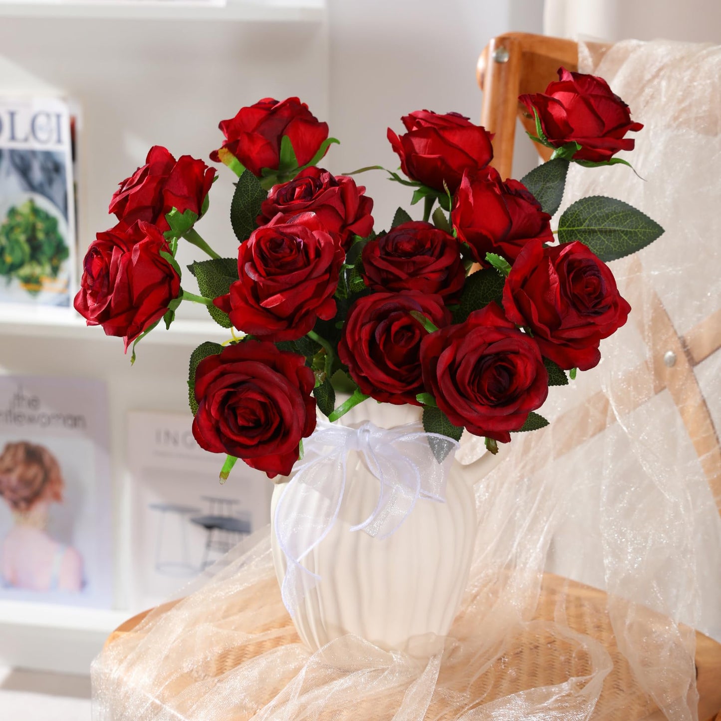 Nubry 50pcs Artificial Burgundy Roses Bulk, Fake Red Roses Flower with Stems Realistic Flowers for Wedding Centerpiece Home Party Decor(Burgundy)