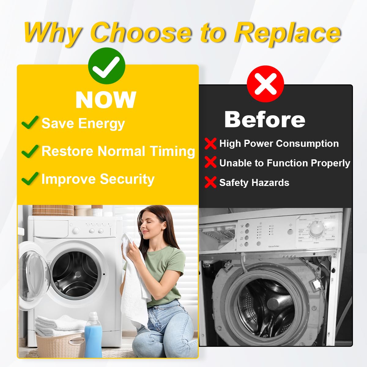 Dryer Timer for Maytag MEDC215EW1, Whirlpool WED4815EW1, WED4800XQ0, WED5100VQ1, WED4950HW0, WED4800BQ1, WED5200VQ1 Replacement.