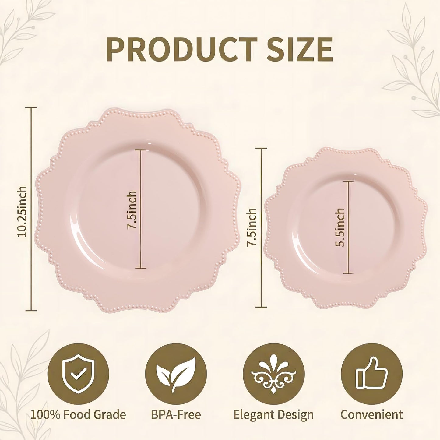 COLOSUS 100 pcs Pink Plastic Plates Set, Nice Disposable Plates,Pink Disposable plates Set for 50 Guest include 50 Dinner Plate 10.5 &50Dessert plates 8.25 for Party,Wedding, Birthday,Mother's Day