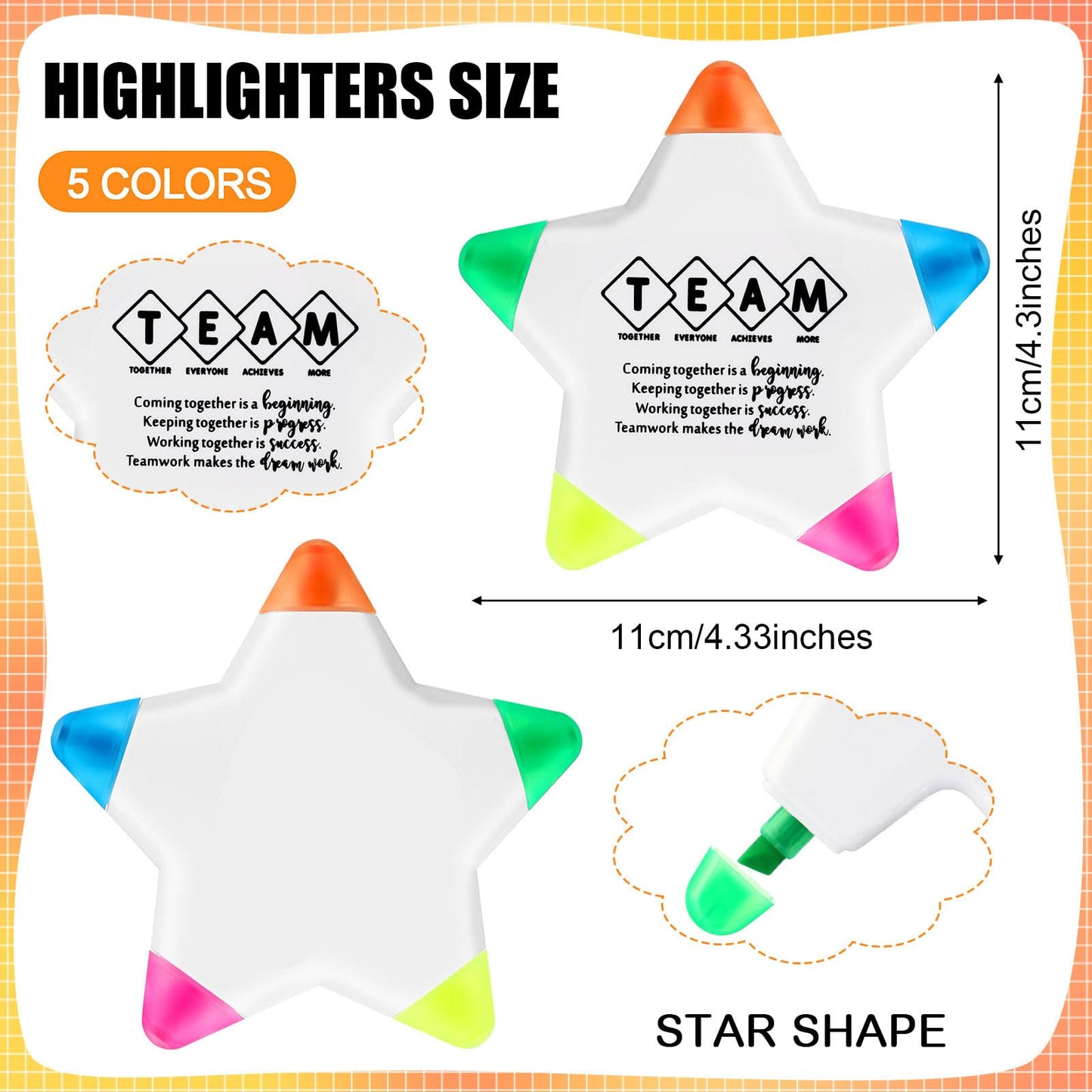 Chivertion 50 Pcs Star Highlighters Graduation Gifts Bulk for Student Teacher Nurse Team, Motivational Marker Pens Inspirational Fluorescent for Employee Appreciation Coworkers Office Staff