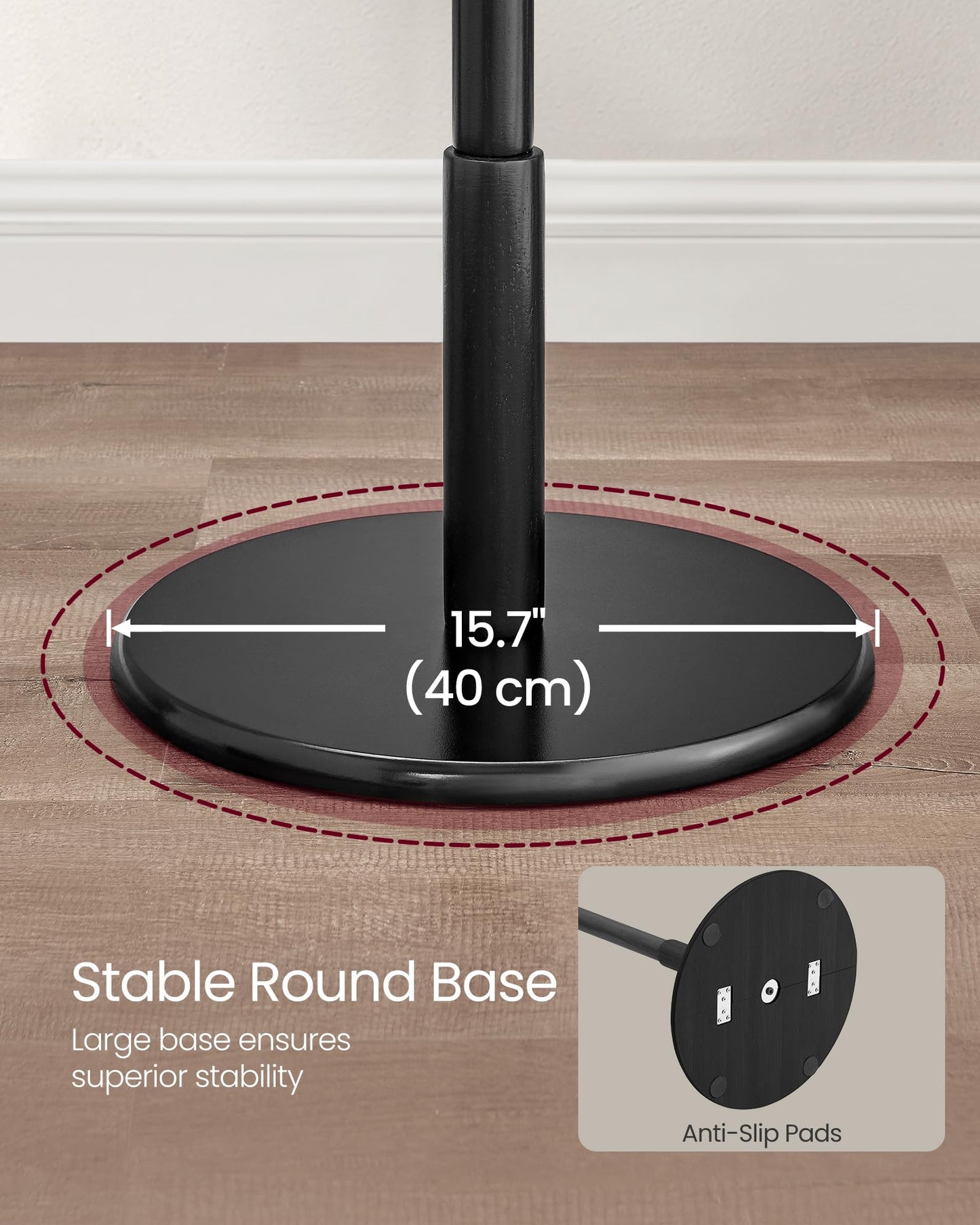 VASAGLE Solid Wood Coat Rack, Free Standing Hall Coat Tree with 8 Hooks, 3 Height Options, for Coats, Hats, Bags, Purses, for Entryway, Hallway, Rubberwood Hooks and Pole, Ink Black URCR007P33