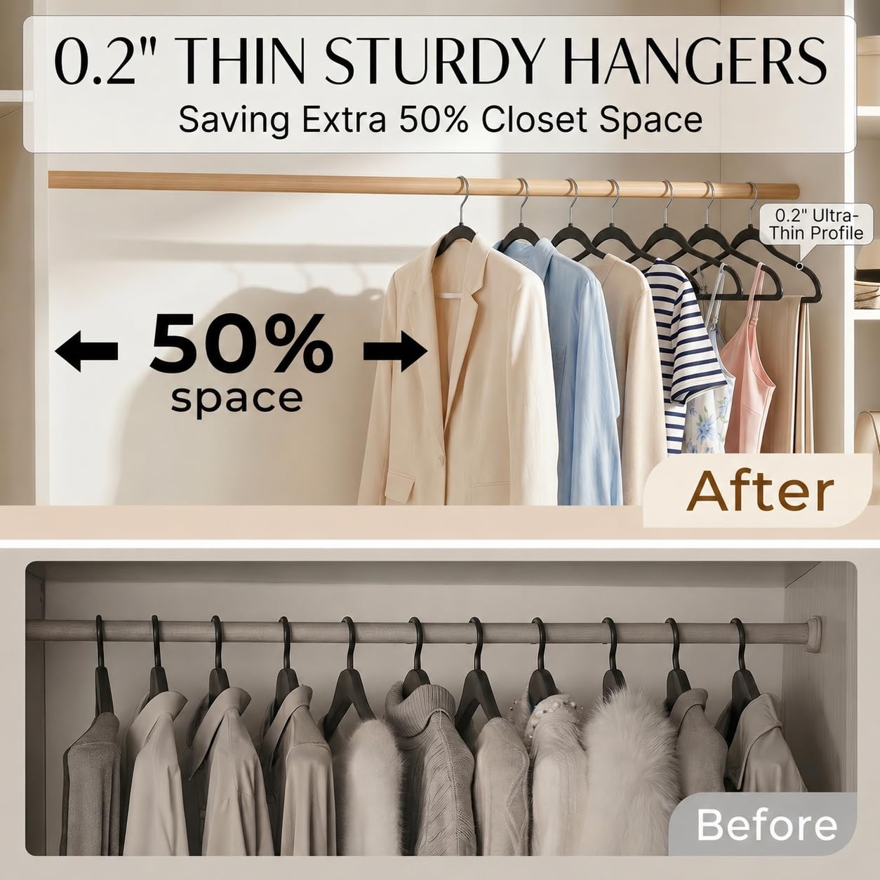 SMARTOR Plastic Hangers 50 Pack, Heavy Duty Plastic Hangers for Clothes - Non-Velvet Slim Hangers with 360° Swivel Hook & Clothes Thin Hanger - Durable Coat Hangars, Space Saving Hanger - Black
