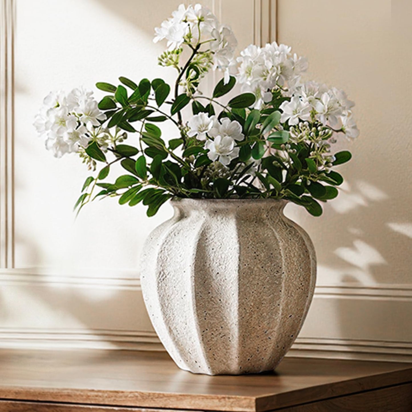 LE TAUCI 9.3" Ceramic Vase, Artisan Large White Ceramic Vase for Modern Farmhouse Home Decor, Substantial & Stable, Handcrafted Flower Vase, Living Room & Dining Room Table Centerpiece, Rustic White