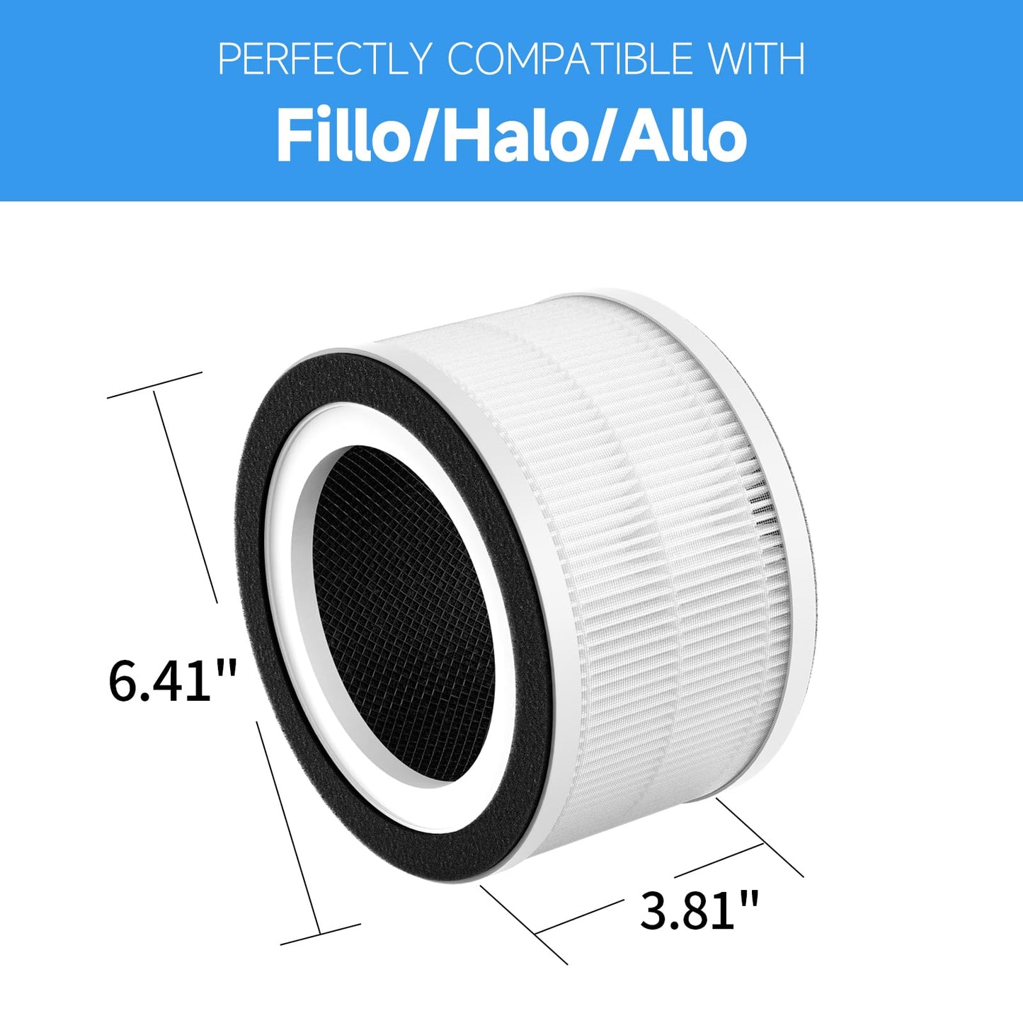 GoKBNY 4-Pack Fillo/Halo/Allo Replacement Filter Compatible with Afloia Fillo/Halo and Mooka Allo Air Purifiers, 3-in-1 Filtration Filters