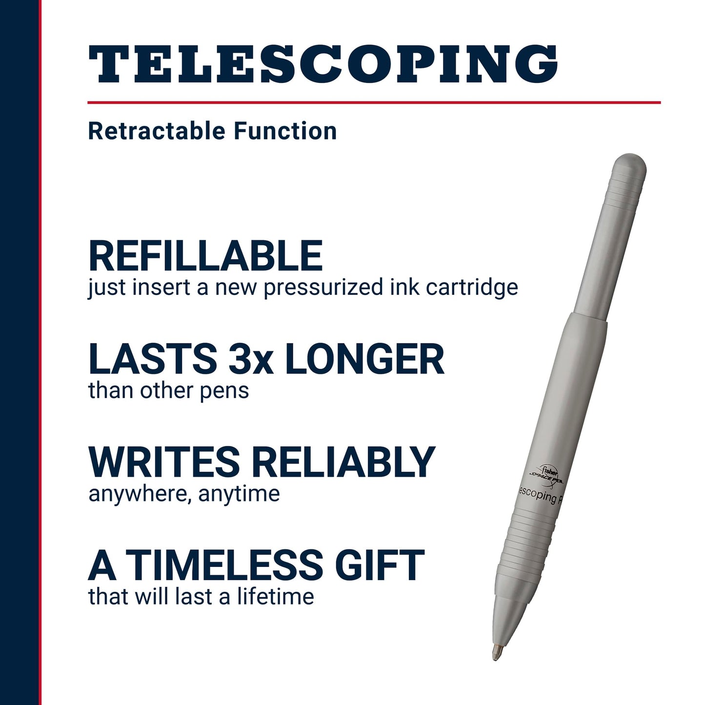 Fisher Space Pen Telescoping Pen, Pressurized Ballpoint Pen, Compact Size, Writes Upside Down and in Extreme Temperatures, Smooth Black Ink, Medium Point, Gift Box