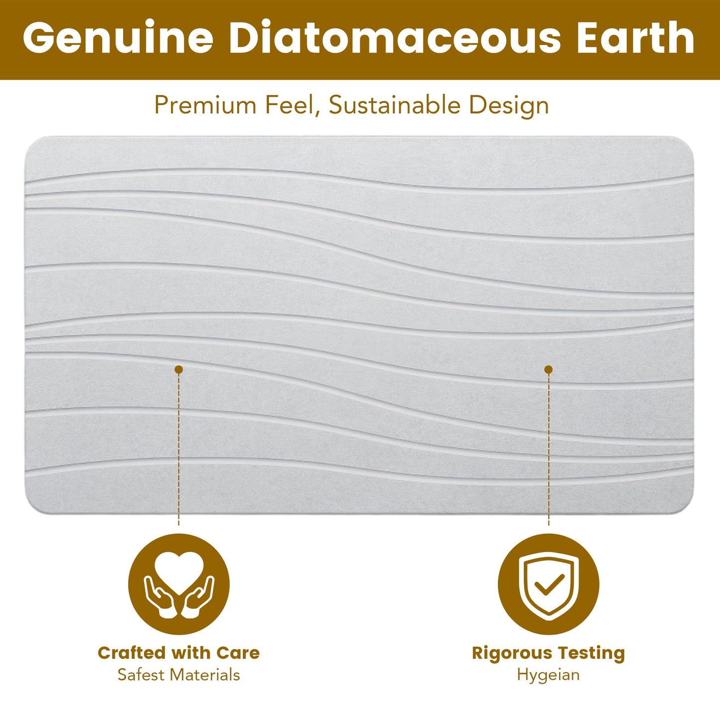 Extra Large Stone Bath Mat, 30'' x 17'' Diatomaceous Earth Non-Slip Stone Shower Mat, Super Absorbent Diatomite Stone Mats for Bathroom Light Gray XL Flow