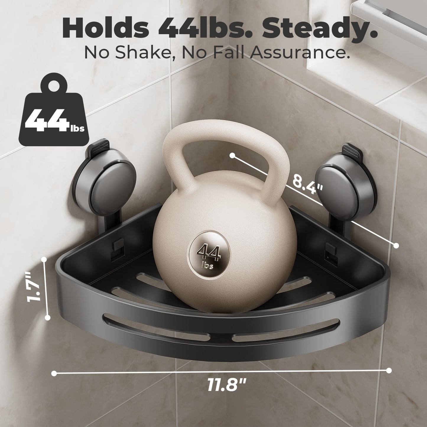 ONXE Shower Caddy Corner,Suction Cup Shower Caddy with Hooks,No Drilling Rustproof Aluminum Bathroom Organizers and Storage,Shelves for Bathroom Accessories Decor (3)