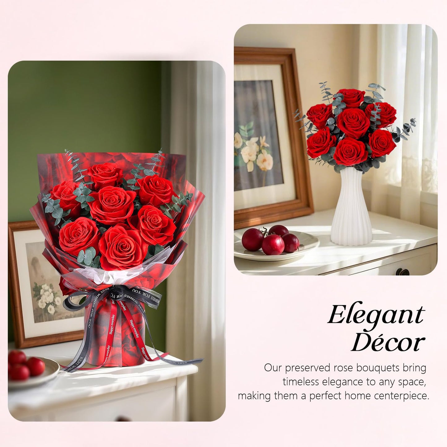 Preserved Flowers Bouquet 7 Roses - Red Real Rose & Flowers for Delivery, Eternal Roses Bouquet with Gift Box, Mothers Day Gifts for Mom Grandma Wife, Anniversary Birthday Gifts for Women