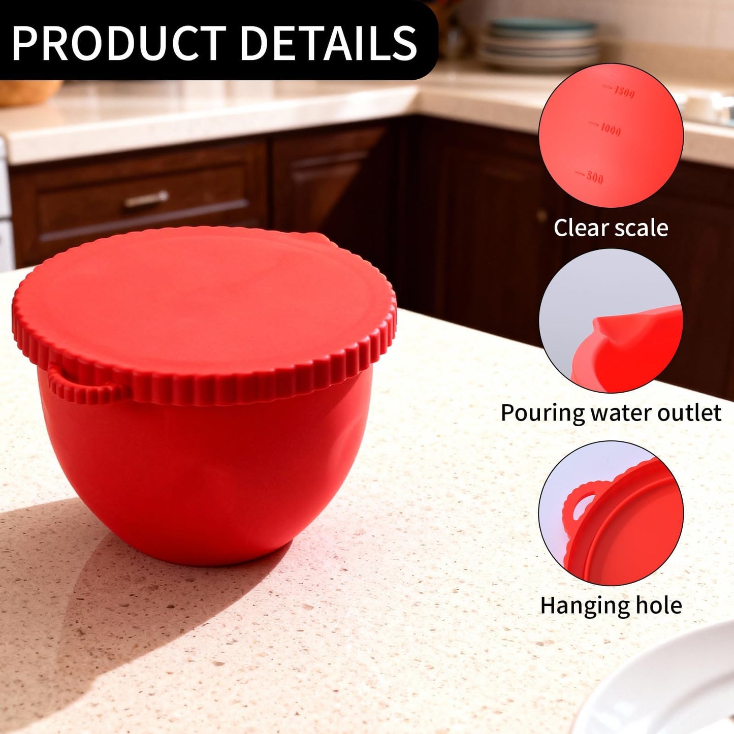 Hexnova 3 Pack Silicone Bowl Liners with Lids Compatible with KitchenAid 5 Qt Tilt-Head Mixer, Bowl Inserts with Measuring Lines, Pour Spout, Hanging Hole for Mixing, Proofing & Storage