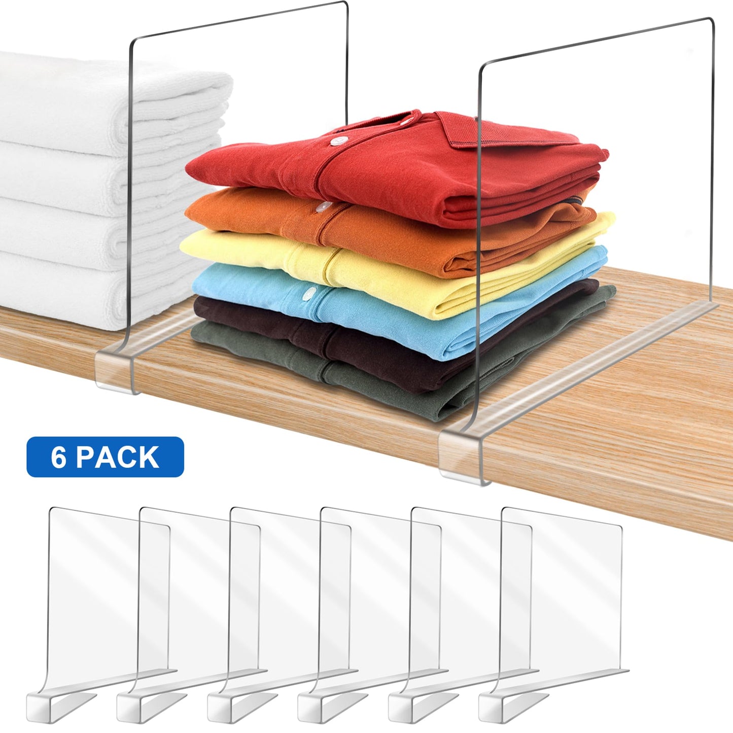 12 Inches [Extra Tall Version] Clear Shelf Dividers for Closet Organization and Storage, 6 Pack Purse Organizer for Closet Acrylic Adjustable Bookshelf for Organization, Perfect for Sweater, Clothes