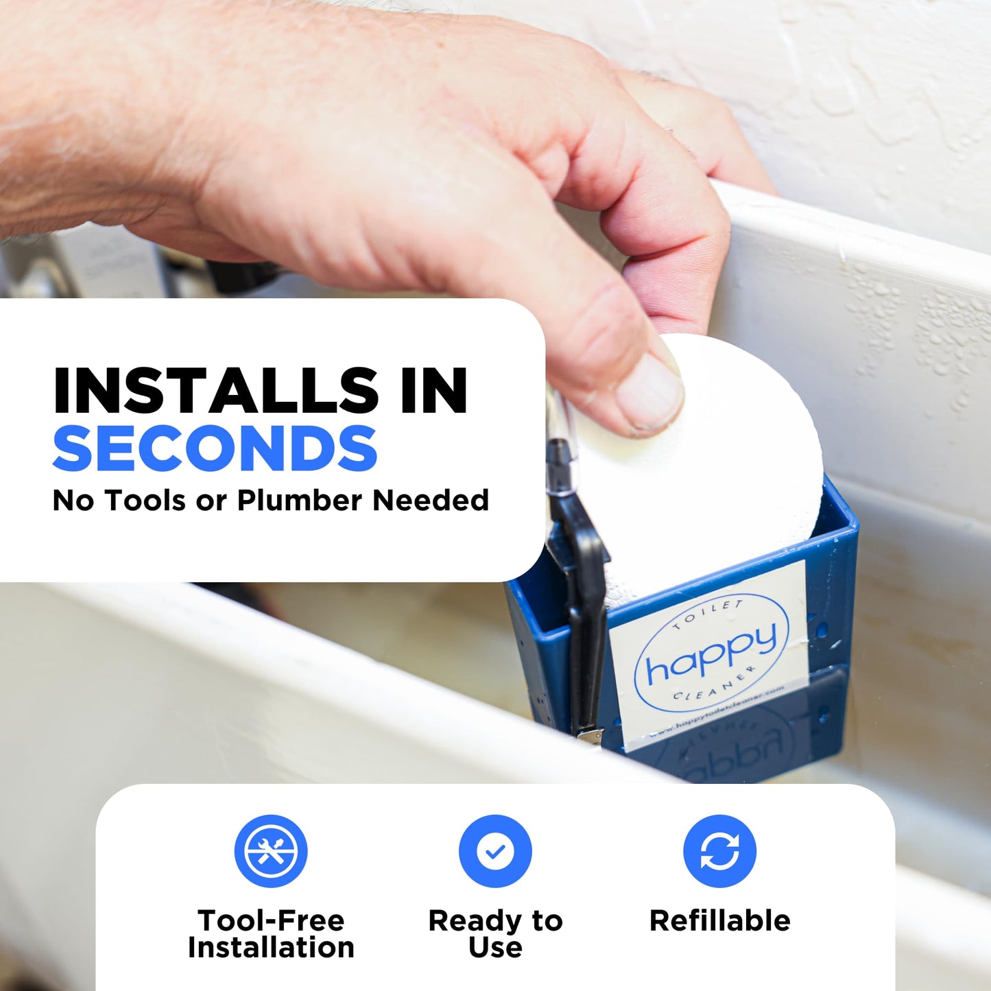 Happy Toilet Cleaner Automatic Toilet Bowl Cleaner 2 Pack - Easy to Install Toilet Tablet Holder - Self-Cleaning Toilet System, Deep Clean with Every Flush - Made in the USA