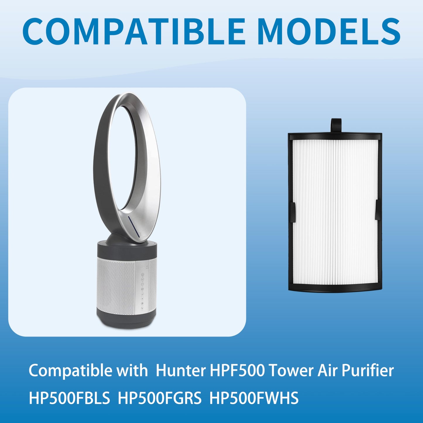 Alvamoyle H-HF500-VP Replacement Filter, Compatible with Hunter HPF500 HPF520 Tower Air Purifier HP500FBLS HP500FGRS HP500FWHS, Part Number H-HF500-VP/H-PF500, 2 Pack