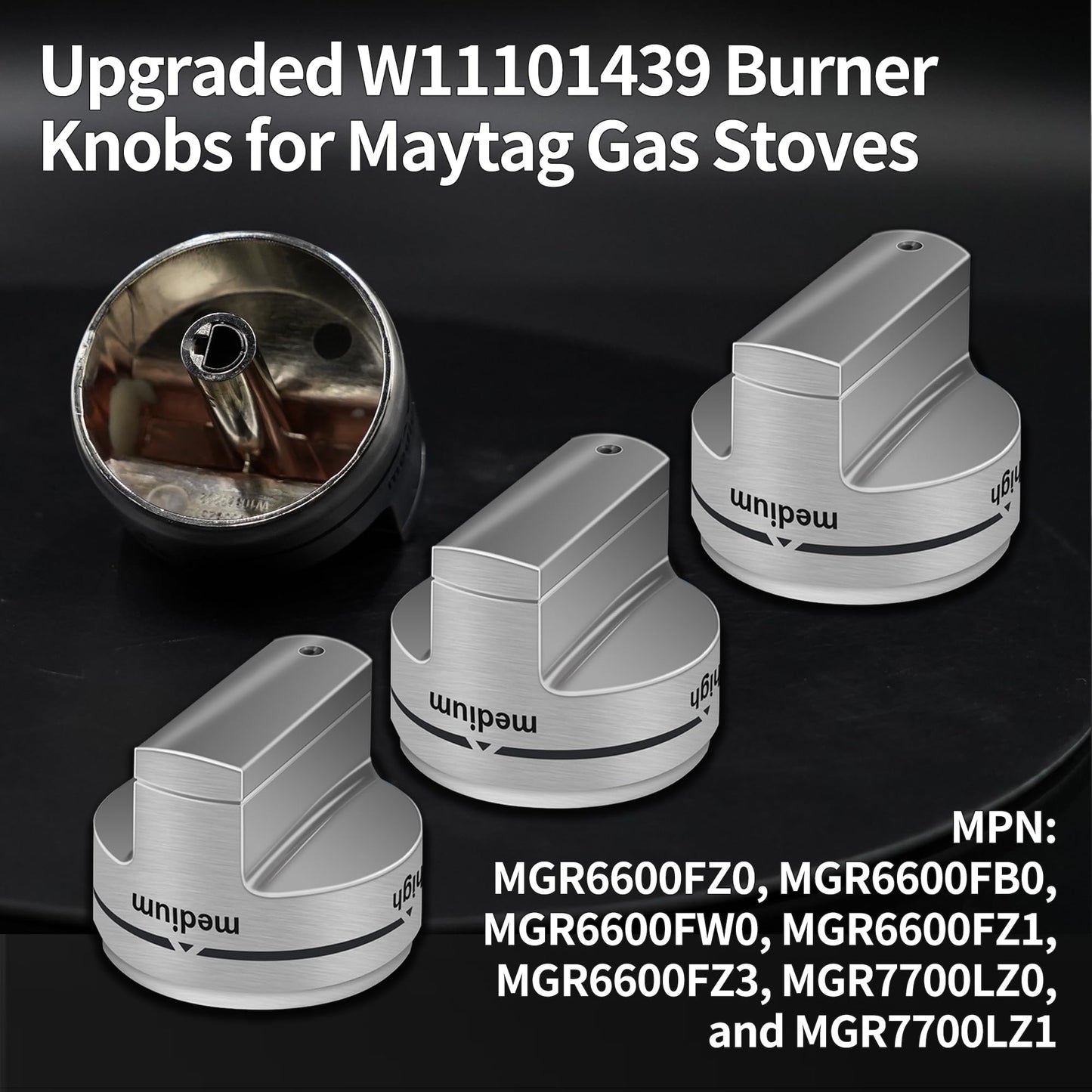 runfider 5PCS W11101439 Maytag Gas Range Knobs, Upgraded Ultra Heat Resistant ABS Plastic Burner Control Knobs, Compatible with MGR6600FZ0, MGR6600FB0, MGR6600FW0, MGR7700LZ1 and More