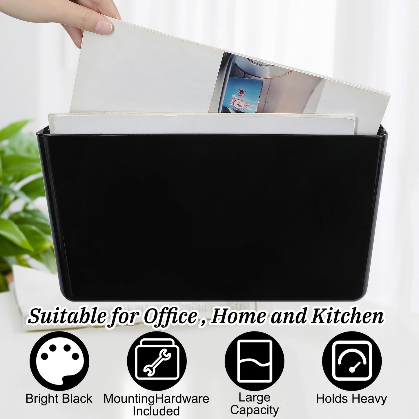 Tenceur 10 Pcs Single Pocket Wall Mount File Holder Black Plastic Wall Pocket with Screws and Tape Hanging File Organizer Letter Holder for Home Letters Mail Magazine Office