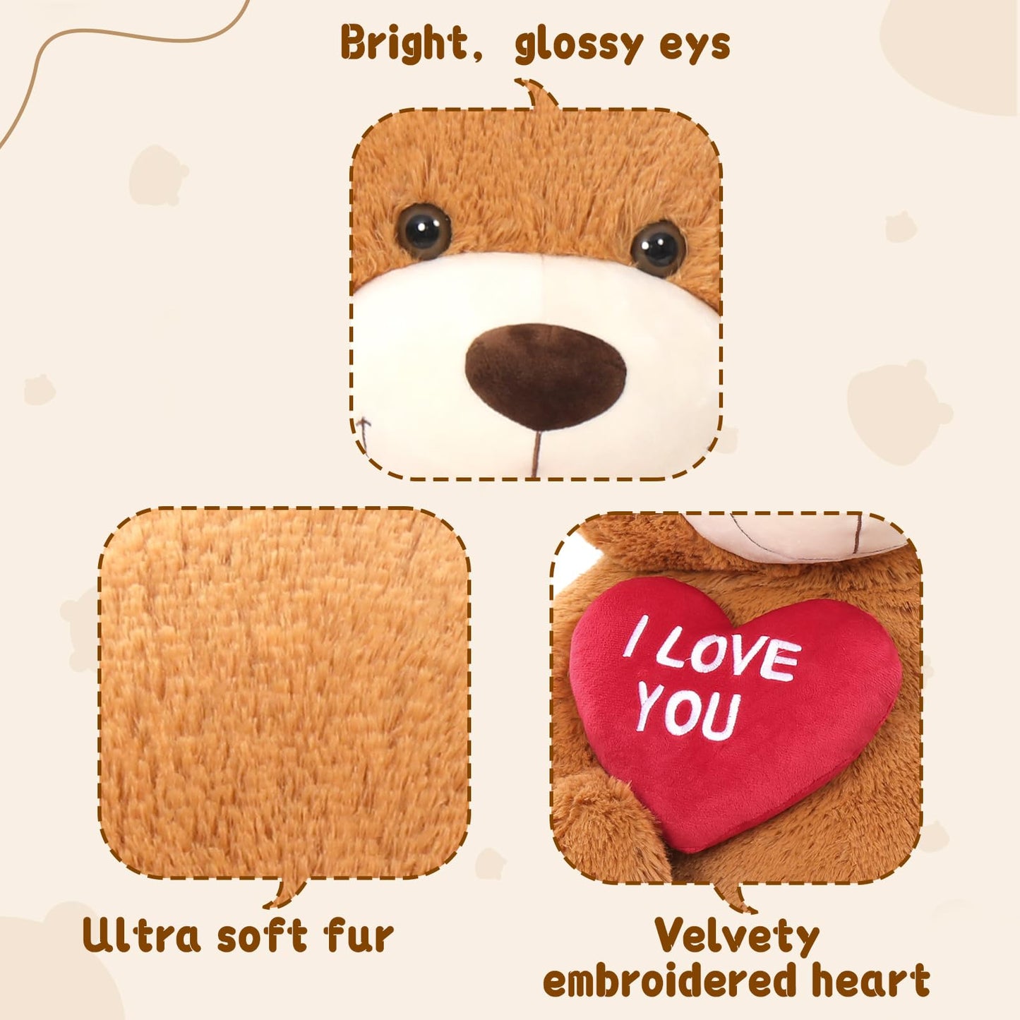 MaoGoLan Giant Teddy Bear 5 Feet- I Love You Red Heart Big Dark Brown 5ft Teddy Bear Stuffed Animal - Huge Valentines Teddy Bear for Girlfriend,Boyfriend,Wife,Lover - Anniversary, Birthday