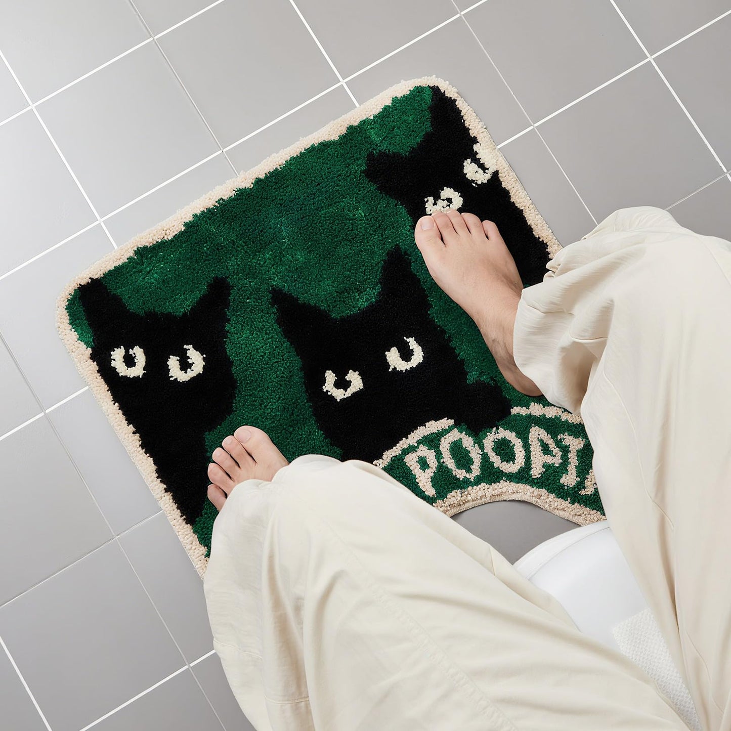 Drydiet Toilet Rug U Shaped Washable Soft and Absorbent Bathroom Rugs Non Slip Bath Mat Machine Wash Bathroom Contour Rug for Toilet Base, 24 x 20 Inch (Black Cat)