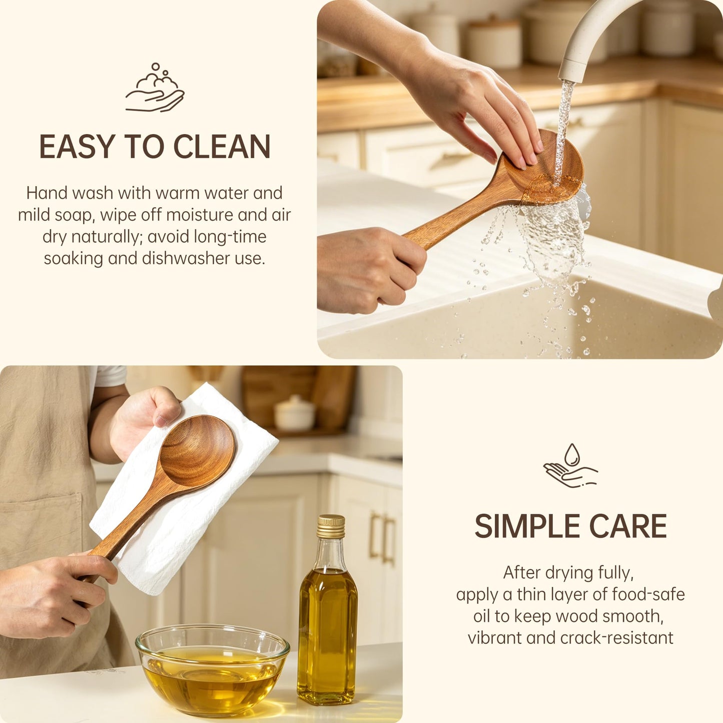 FYCTIO Wooden Utensil Set 12 PCS - Natural Non-Toxic Acacia Wooden Spoons for Cooking, Nonstick, Sturdy, Easy to Clean, Wood Kitchen Utensils Set with Holder, Spoon Rest & 6 Hooks, Ideal for Gifting