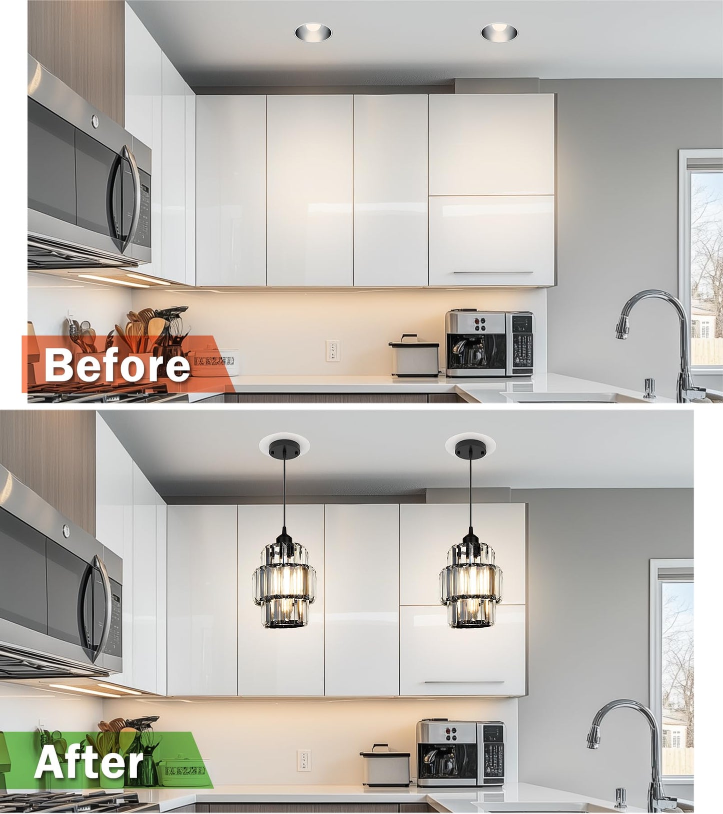 tebio Recessed Can Light Conversion Kit for 5" and 6" Ceiling Fixtures - Pendant/Hanging Light Upgrade, Compatible with Ceiling Fans, Includes 7¾" Flat Steel Medallion, White Finish,2 Pack