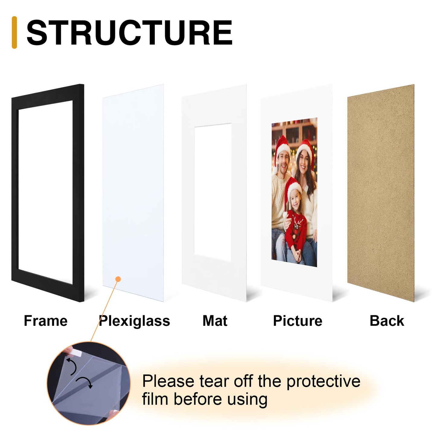 decorUhome 8x10 Picture Frame Set of 10, Display Photos 5x7 with Mat or 8x10 Unmatted for Picture Frames Collage Wall Decor, Black