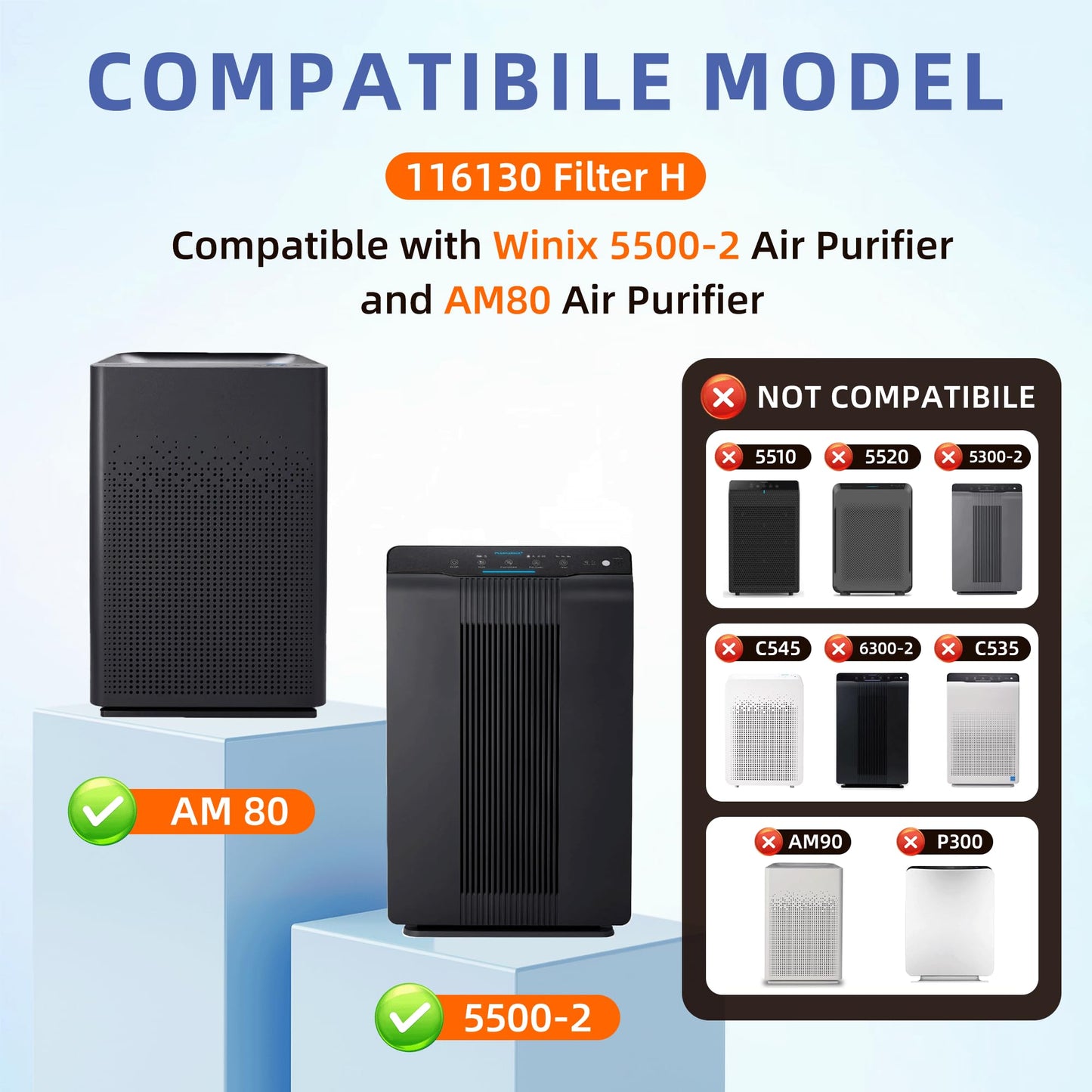 116130 HEPA Replacement Filter H for Winix 5500-2 Am80 Plasmawave Air Purifier,H13 True HEPA High-Efficiency Activated Carbon Filter,2 Combo Set