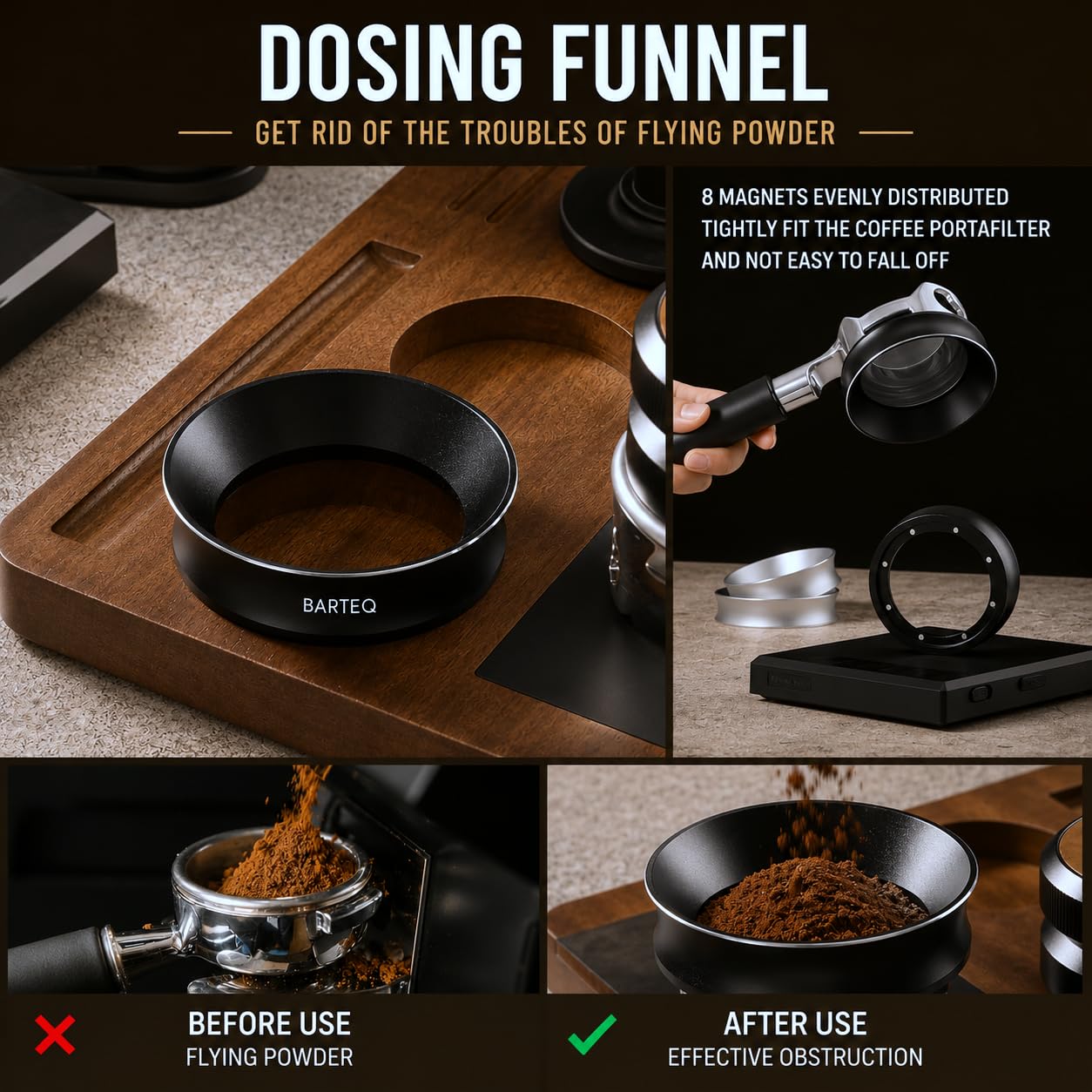 53.3mm Premium Professional Barista Kit 4-in-1: Double Spring Loaded Self-Leveling Espresso Tamper with WDT Tool, Dosing Funnel & Anti-Slip Base. Anodized Aluminum for 53mm - 54mm Portafilters.
