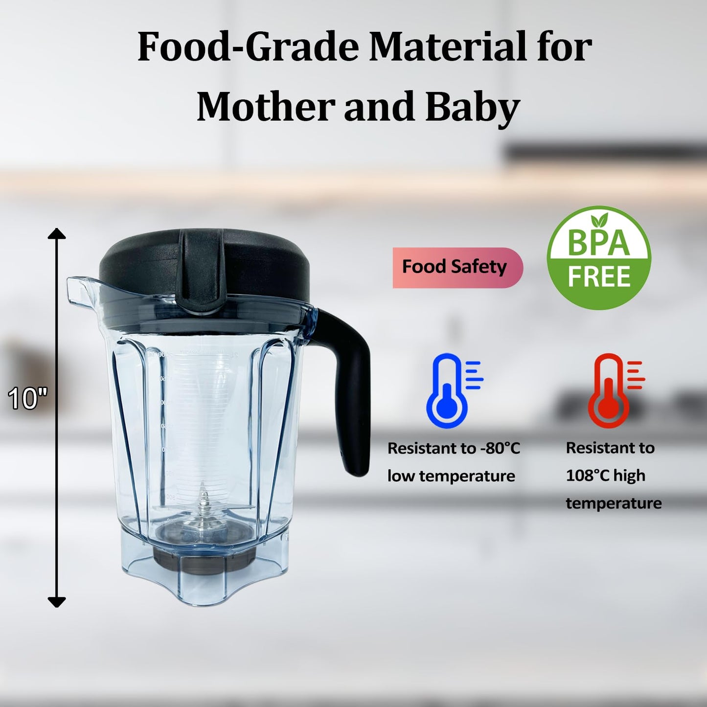 Blender Pitcher 64 oz Low-Profile Clear, Replacement Container for 5300, 6500,750,7500, 5200, 6000, 6300,VM0102, VM0103, VM0197, G/Propel/Professional Series etc., 2-year warranty