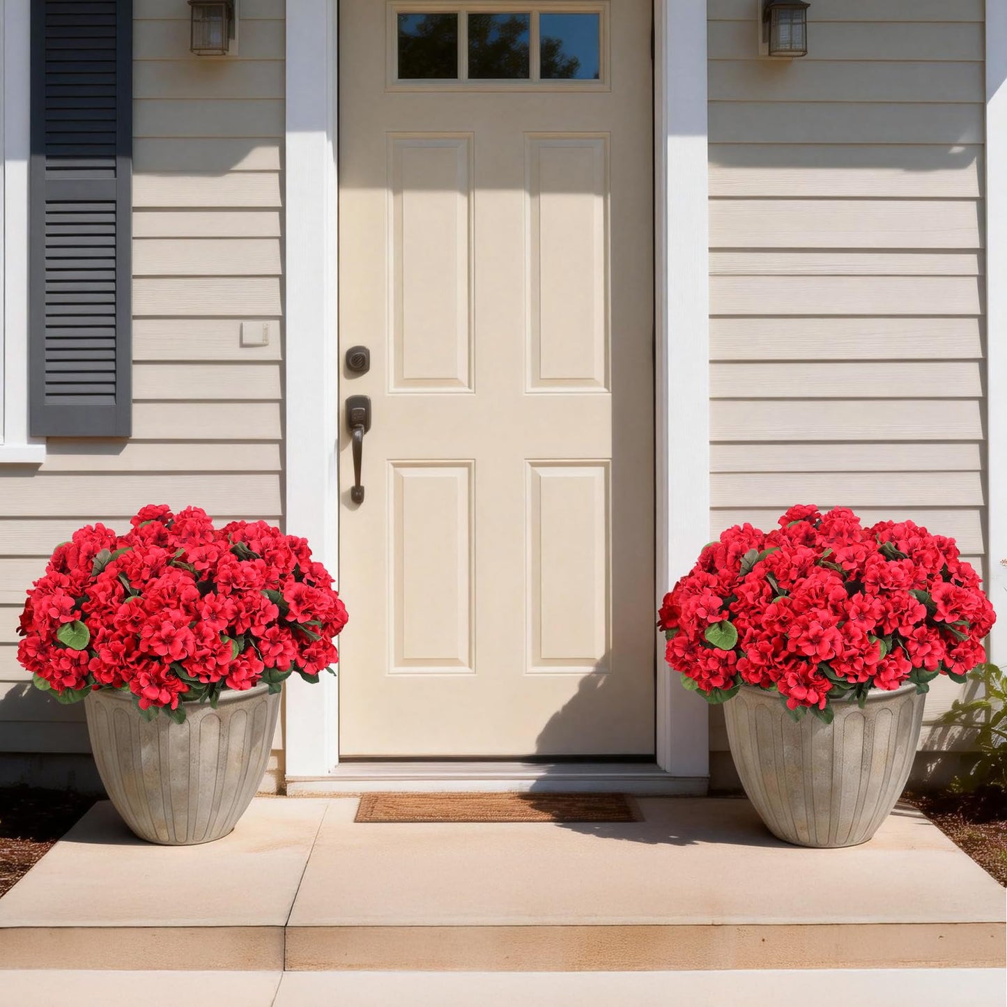 PABREY 12 Pcs Artificial Flowers for Outdoors, Faux Silk Geraniums Flowers UV Resistant Fake Flowers Outdoor Plants for Front Porch Yard Patio Garden Home Decor (12, Red)
