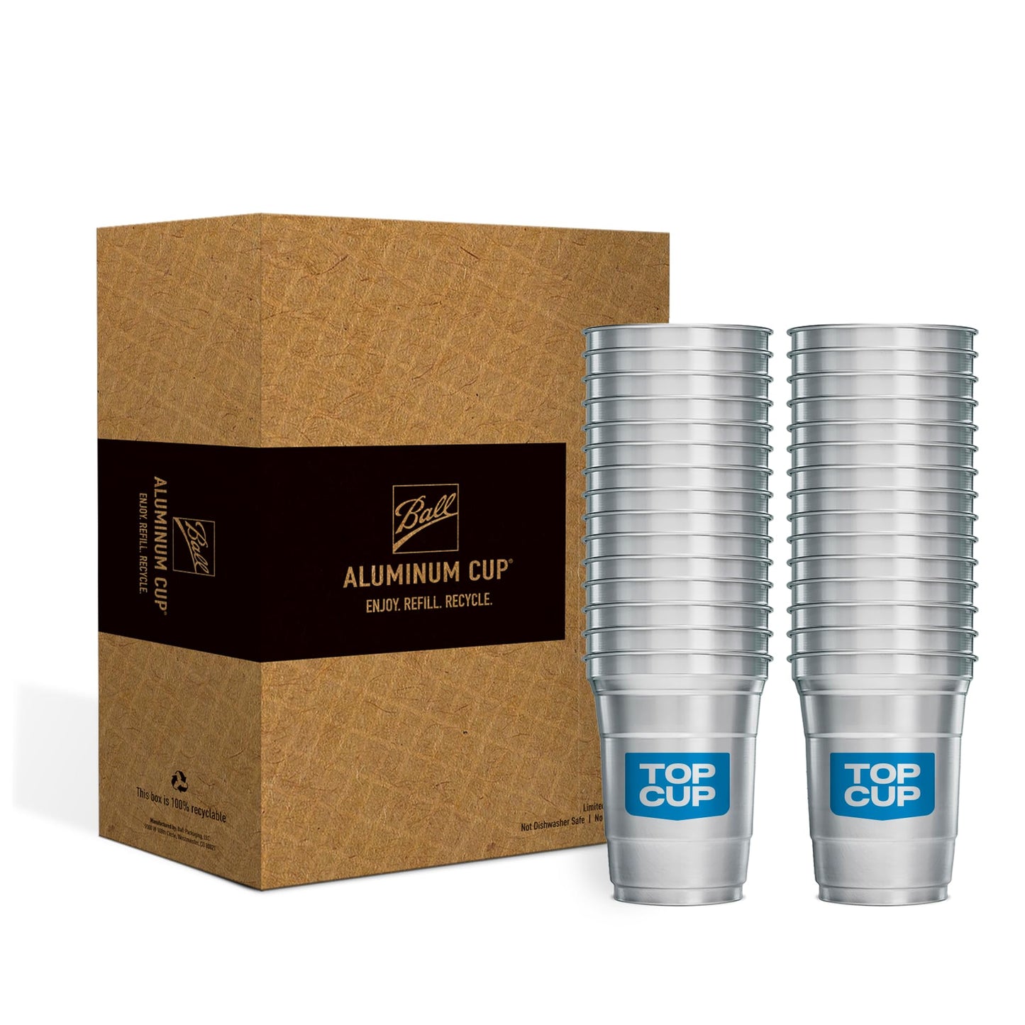 Top Cup – 16 Ounce, 30 Count, Reusable Aluminum Party Cups | Cold-Holding, Recyclable, Made in USA