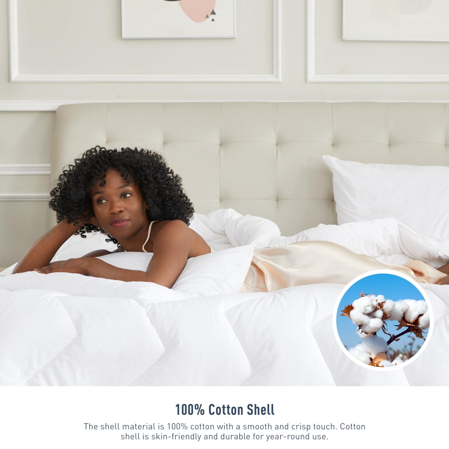 HOMTEC Duvet Insert Cotton Comforter Twin Size White Down Alternative Duvet Insert 100% Cotton Shell Quilted Fluffy Comforter Lightweight All Season 4 Corner Tabs Durable Breathable Noiseless