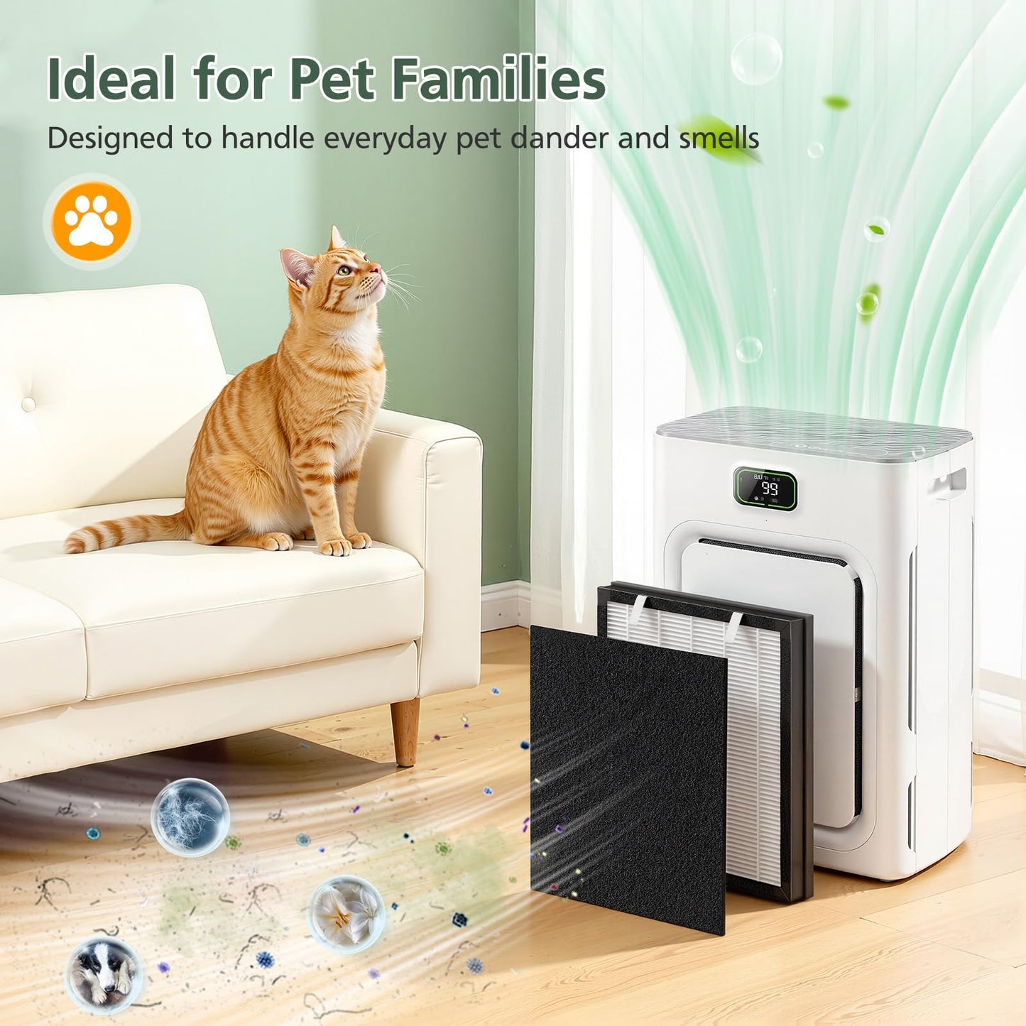 P358 Replacement Filters Compatible with HEAPETS P358 Pet Air Purifier, 4 Hepa Filters and 8 Activated Carbon Pre-filters for Pet Household, Compare Part #PJ358-2LX6JDM