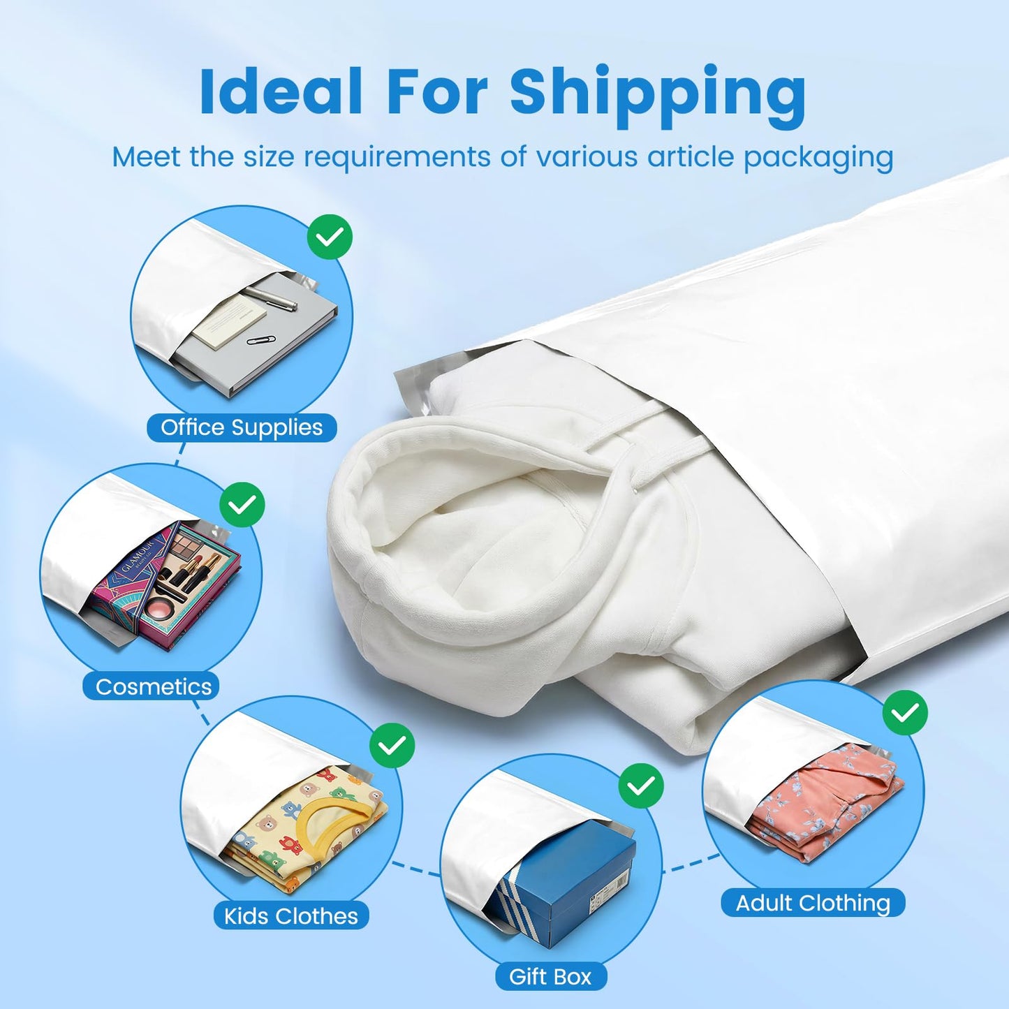 Metronic Poly Mailers 14.5x19 Inch 400pcs Shipping Bags for Clothes,Self Adhesive Shipping Envelopes for Small Business,Waterproof Mailers Poly Bags for Shipping,Packaging Mailing Bags White