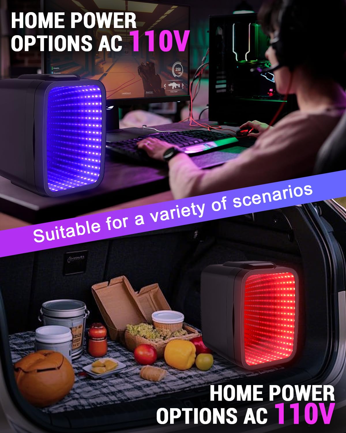 FANSEXPERT Mini Fridge, 4 Liter/6 Cans Small Refrigerator With Dimmable LED Light,AC/DC Portable Mini Cooler and Warmer, Gaming Small Fridge for Bedroom,Office,Gaming Room and Car (Black)