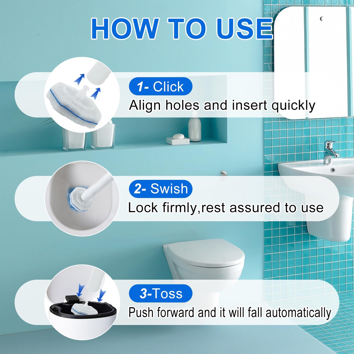 120 Count Toilet Bowl Wand Refills for Clorox, Disposable Head Compatible with Clorox Toilet Bowl Wand Cleaning System, Upgrade Fiber Bowl Cleaner Brush for Closestool Cleaning.