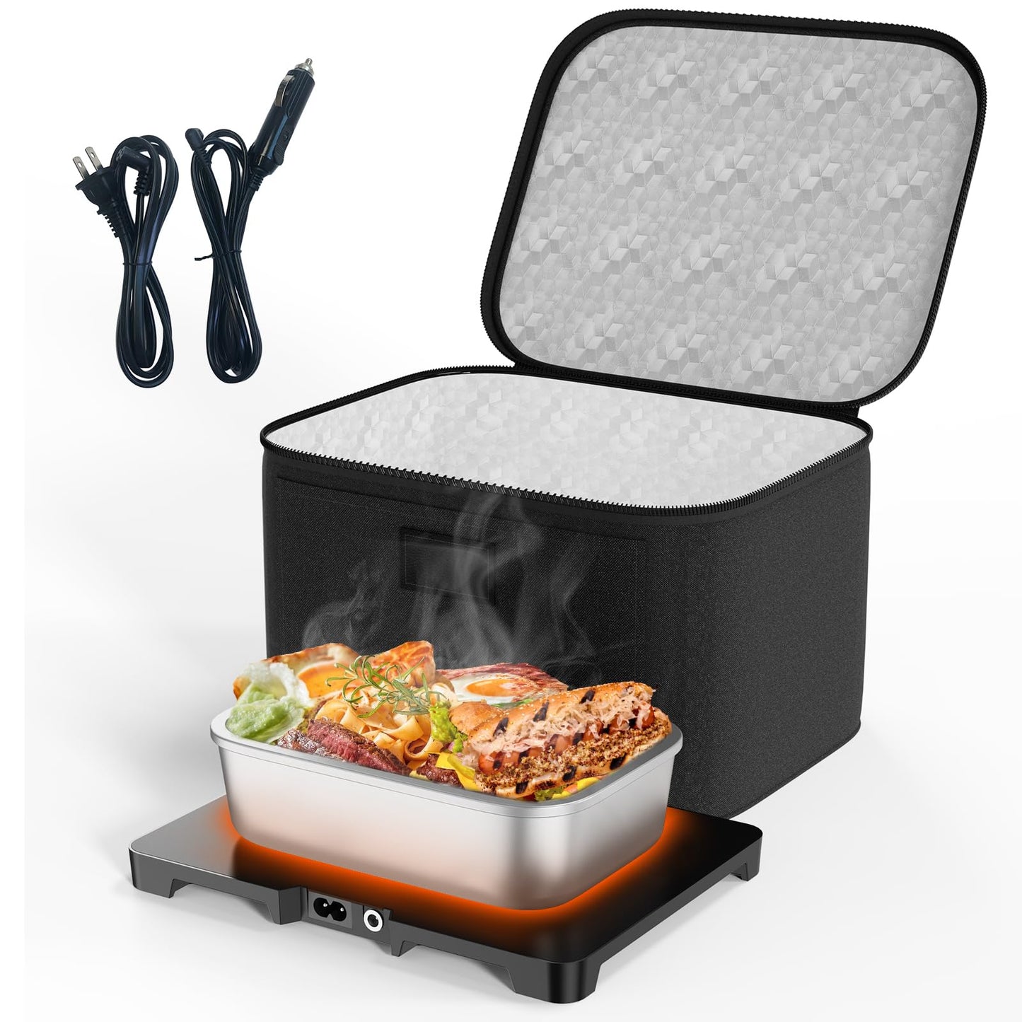 AICPAN Portable Electric Lunch Box Food Heater,12V/24V/110V 3-in-1 Food Warmer Box, Mini Portable Oven Car Food Warmer, Heated Lunch Bag for Adults Office Travel Work Truck Meal Reheating